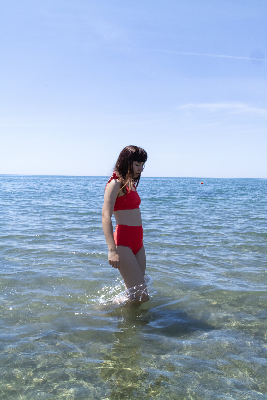 Bikini top double face rosso arancio e fango