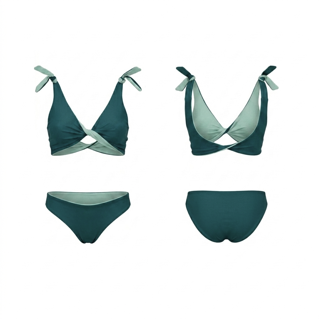 Bikini slip classico double face ottanio e verde
