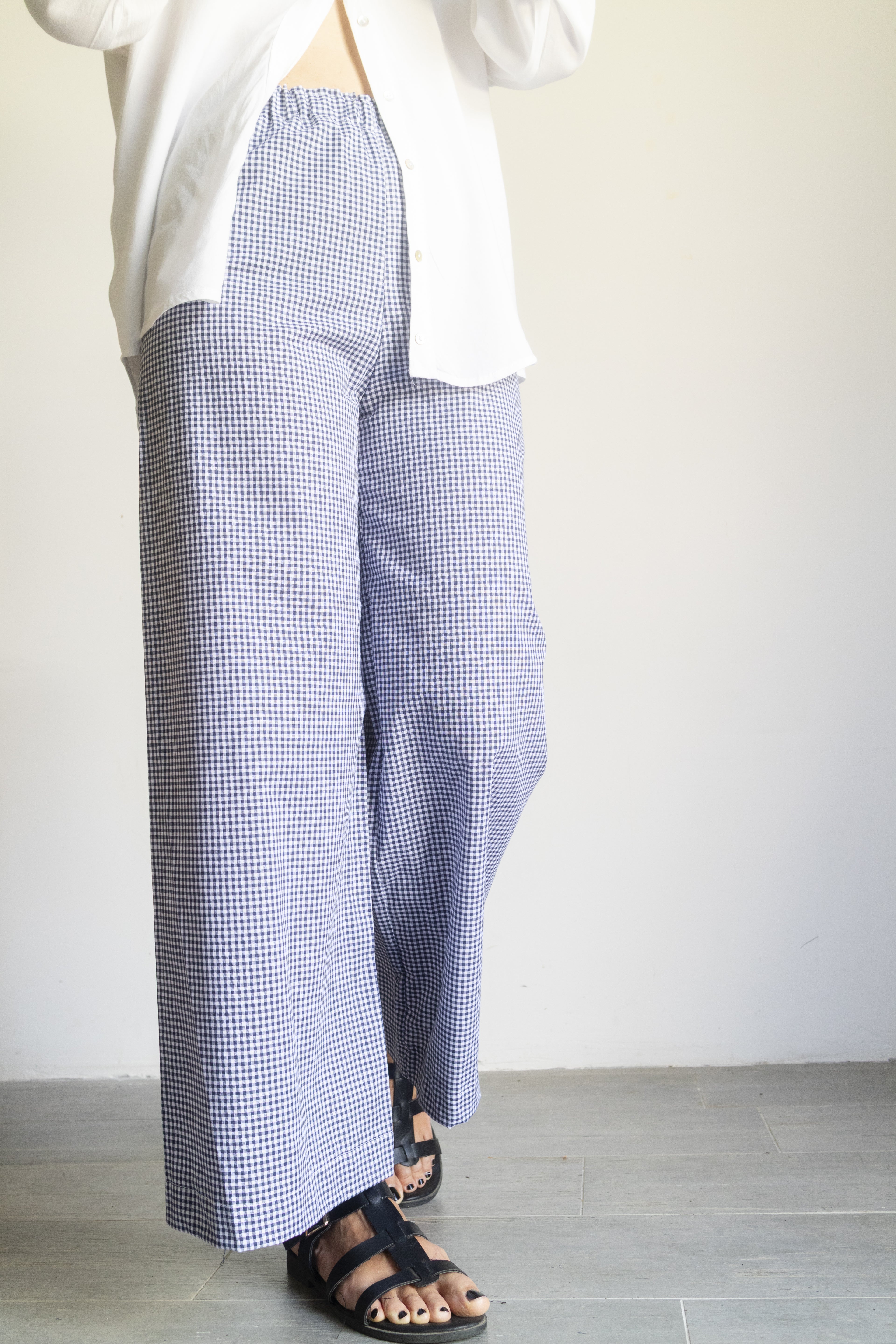 Pantaloni Vichy Bianco Blu