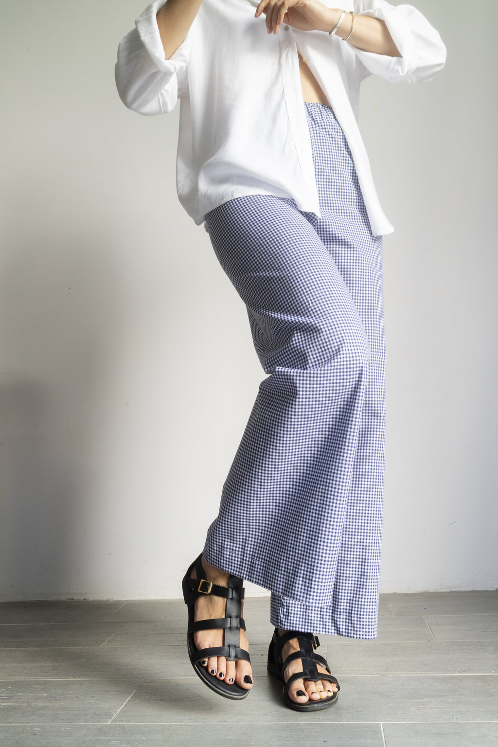 Pantaloni Vichy Bianco Blu