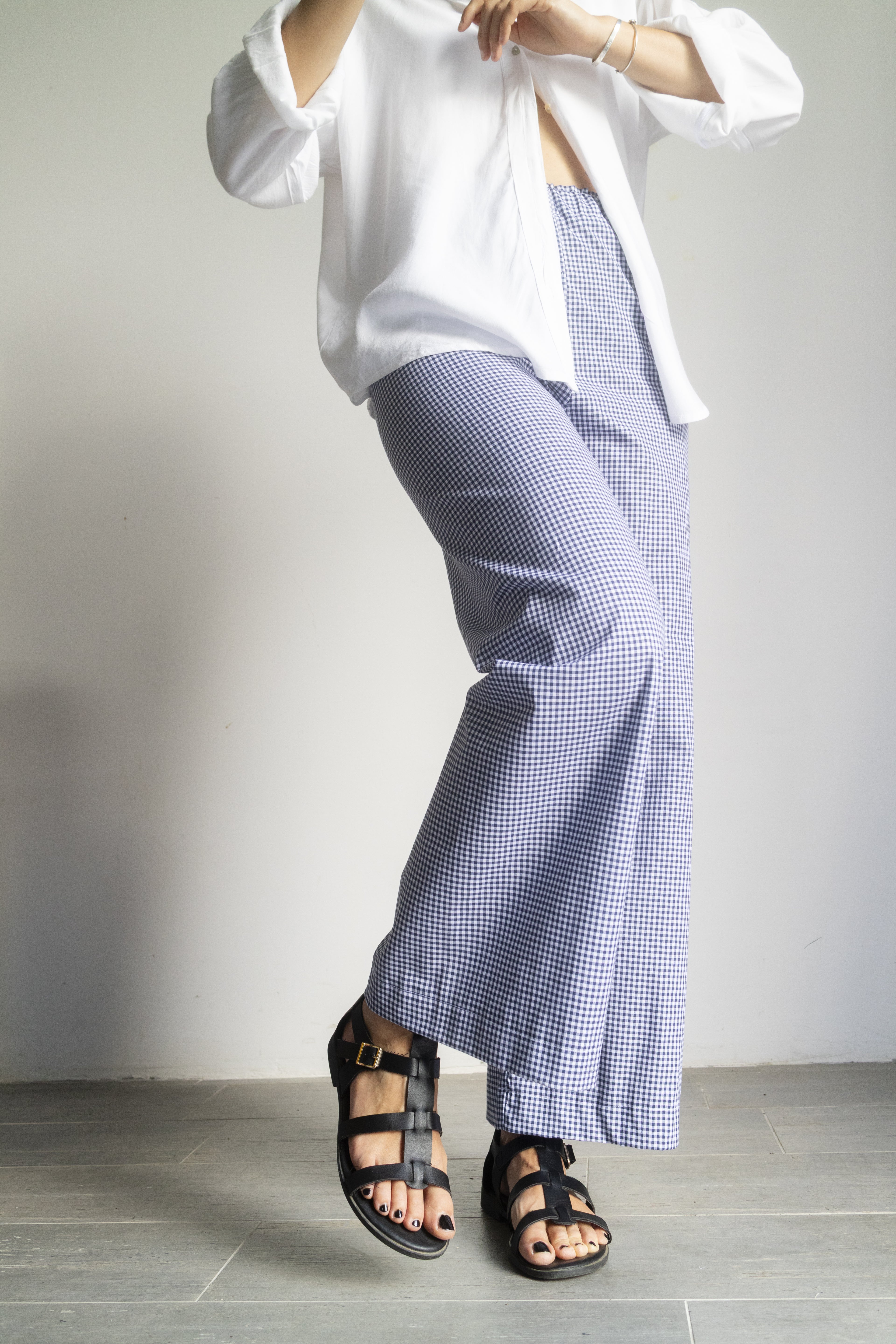 Pantaloni Vichy Bianco Blu