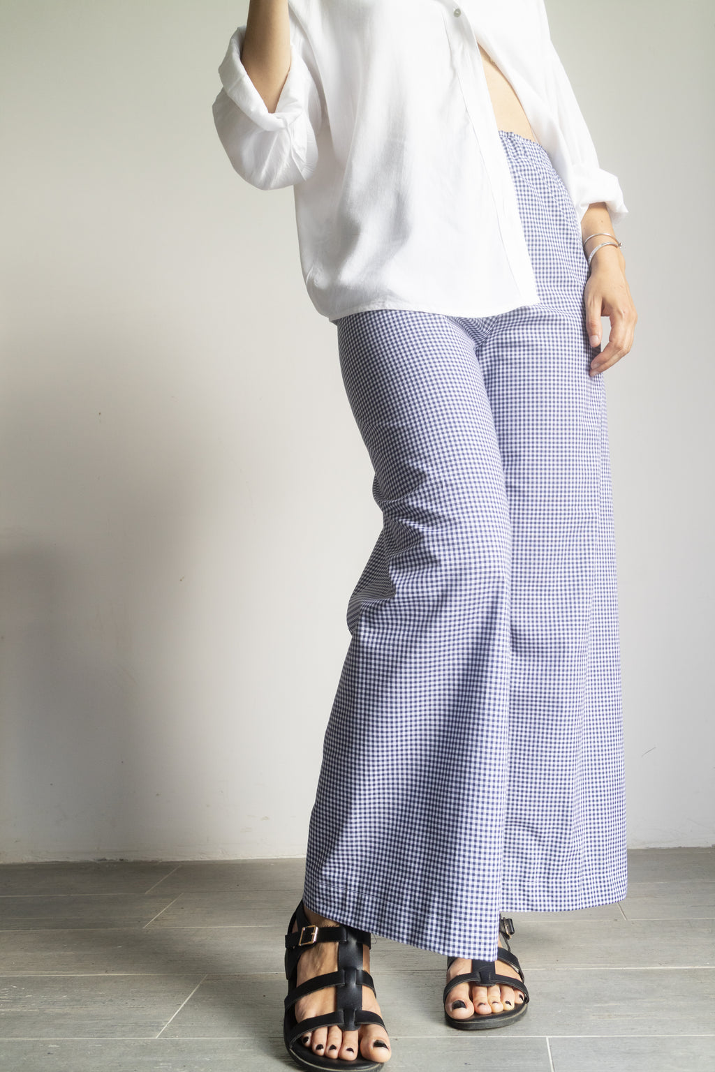 Pantaloni Vichy Bianco Blu