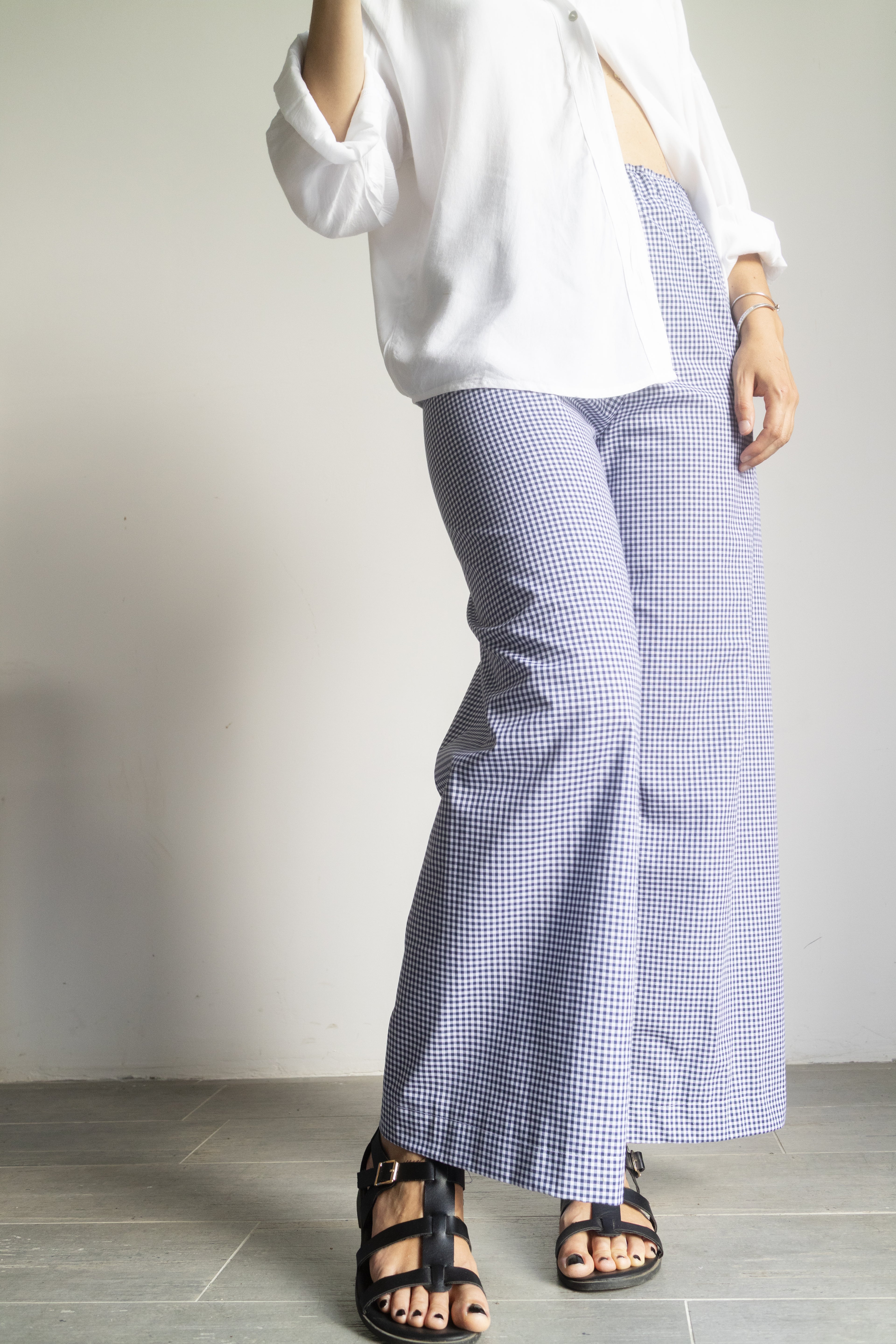 Pantaloni Vichy Bianco Blu