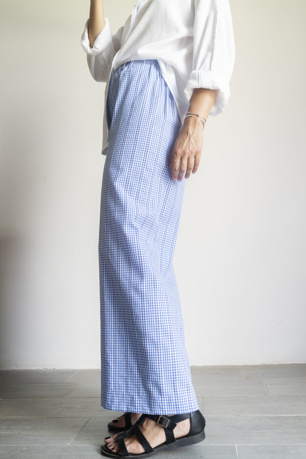Pantaloni Vichy ricamati azzurri