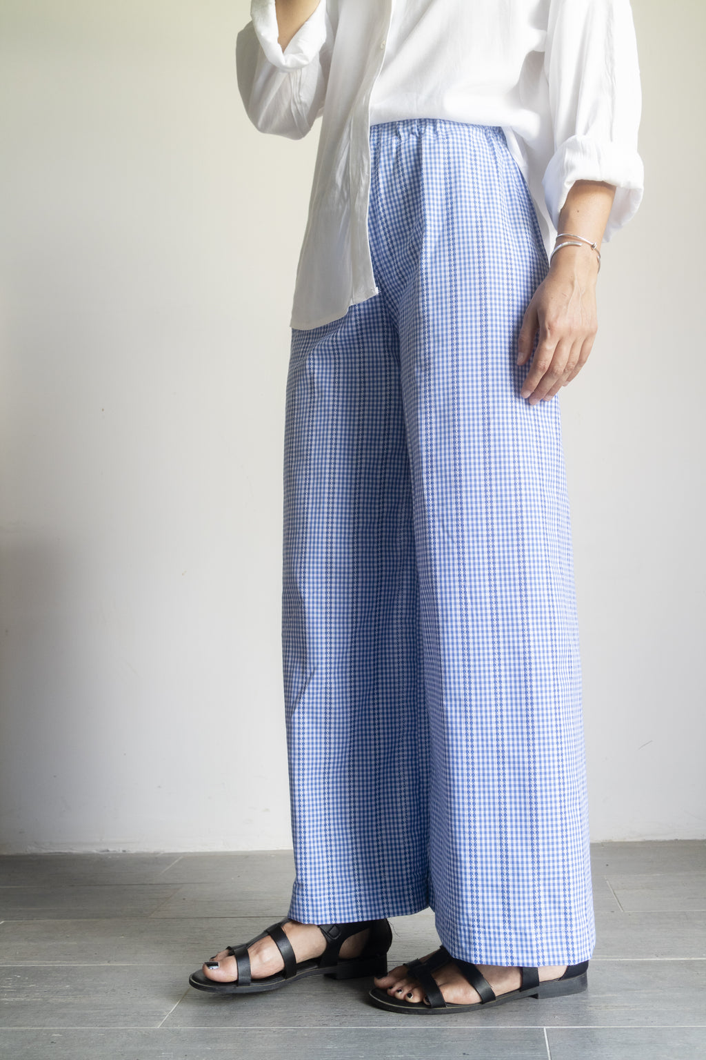 Pantaloni Vichy ricamati azzurri
