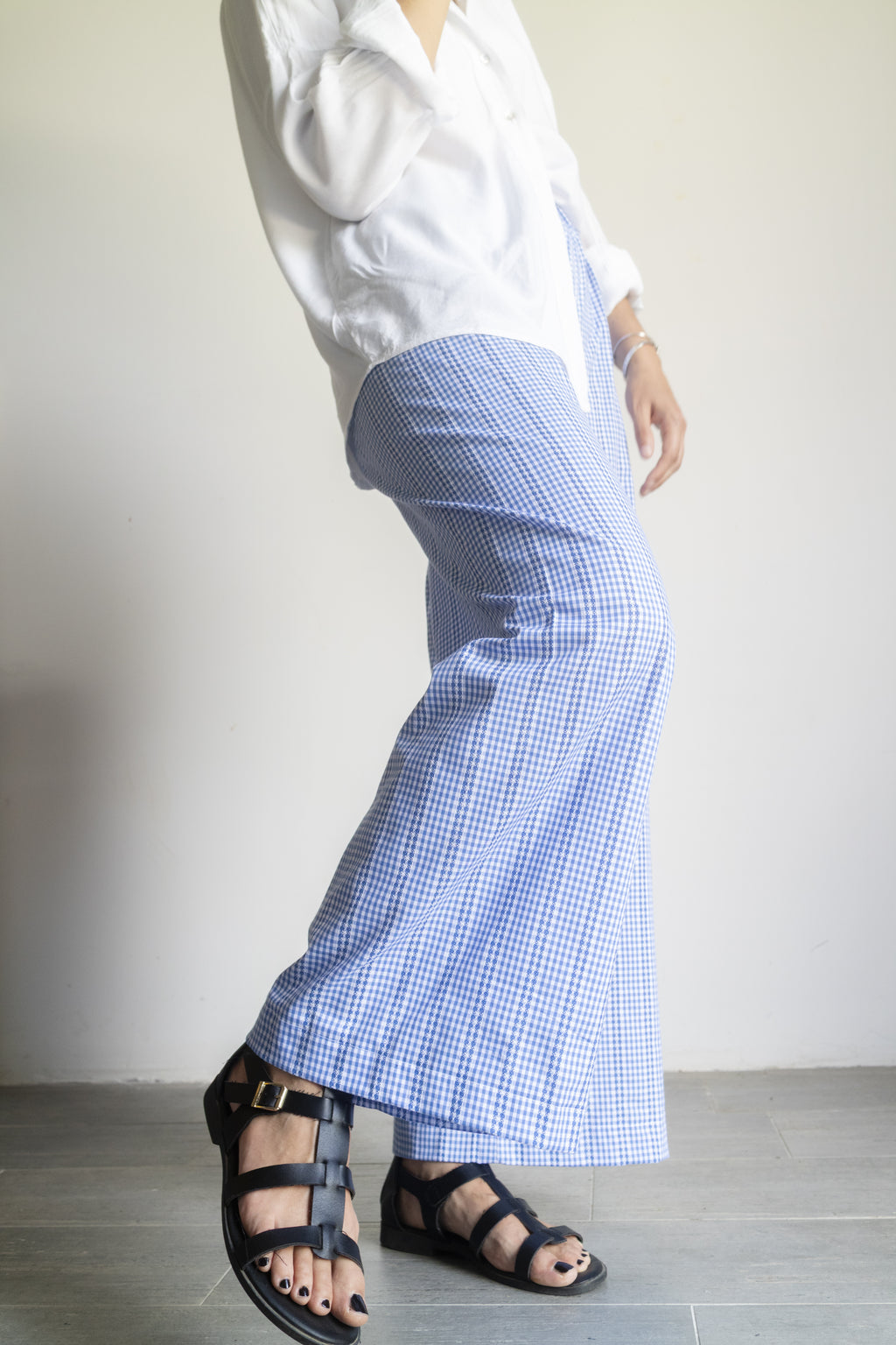 Pantaloni Vichy ricamati azzurri