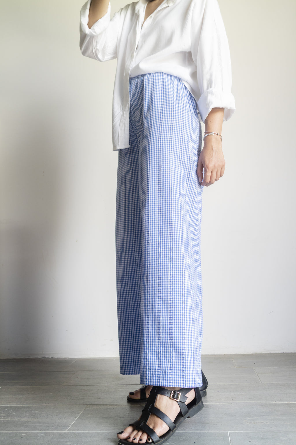 Pantaloni Vichy ricamati azzurri