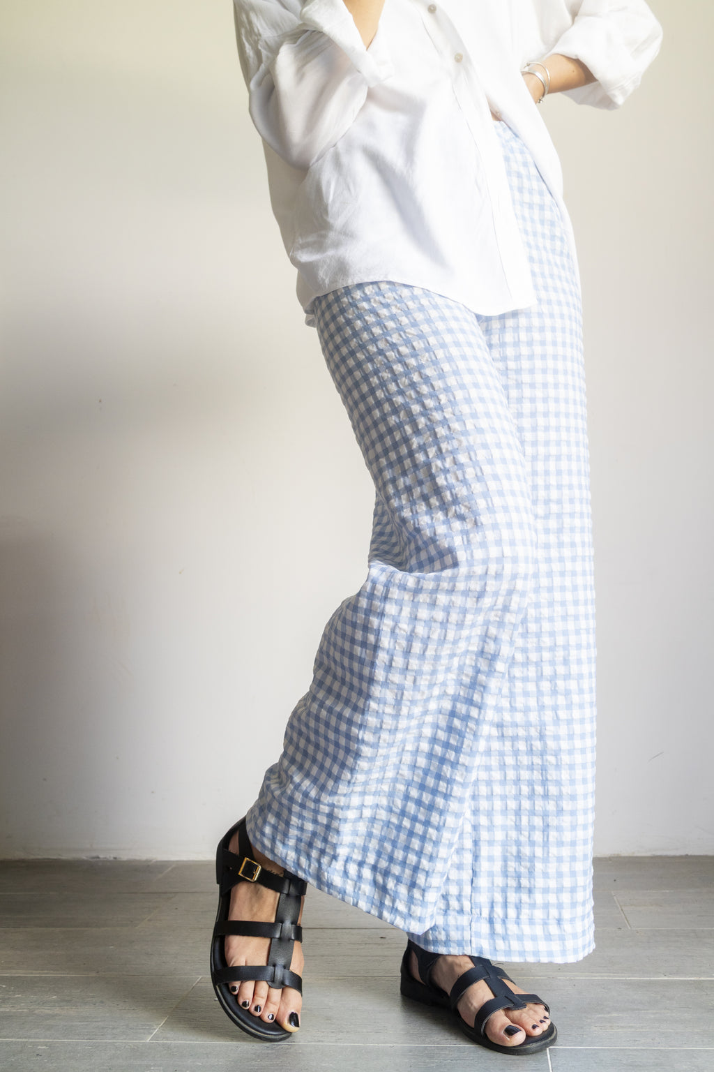 Pantaloni quadretti goffrati Azzuro