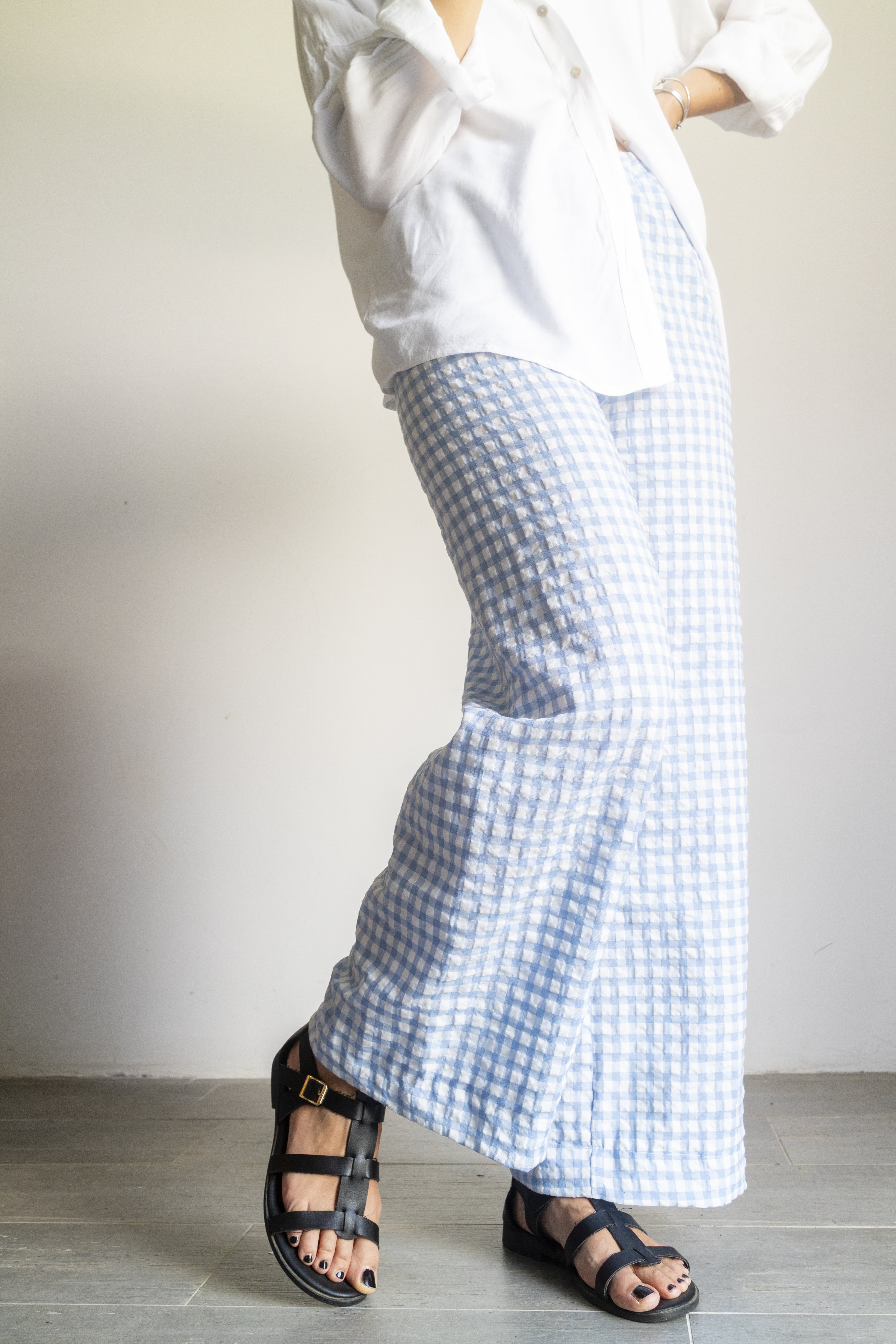Pantaloni quadretti goffrati Azzuro