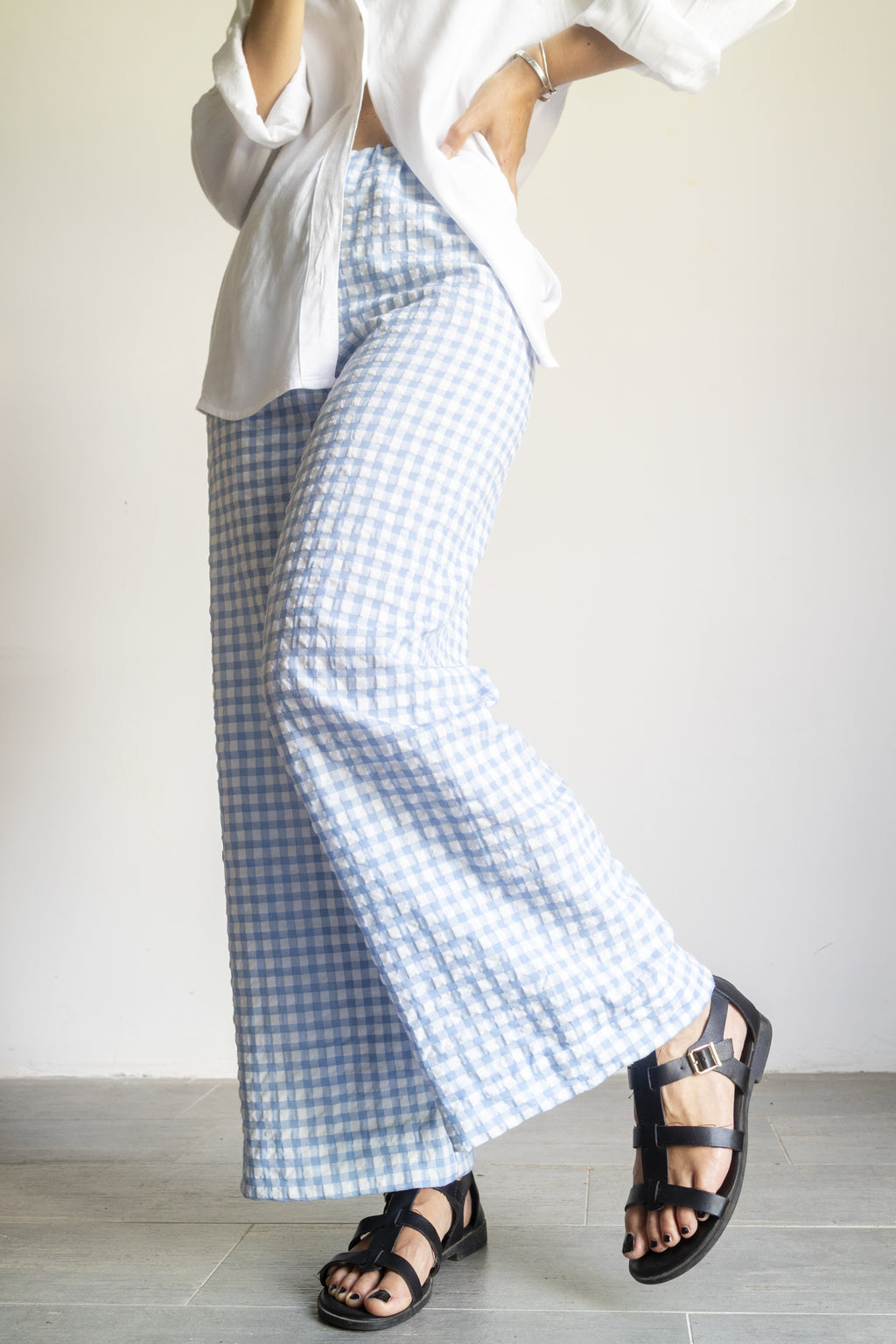Pantaloni quadretti goffrati Azzuro