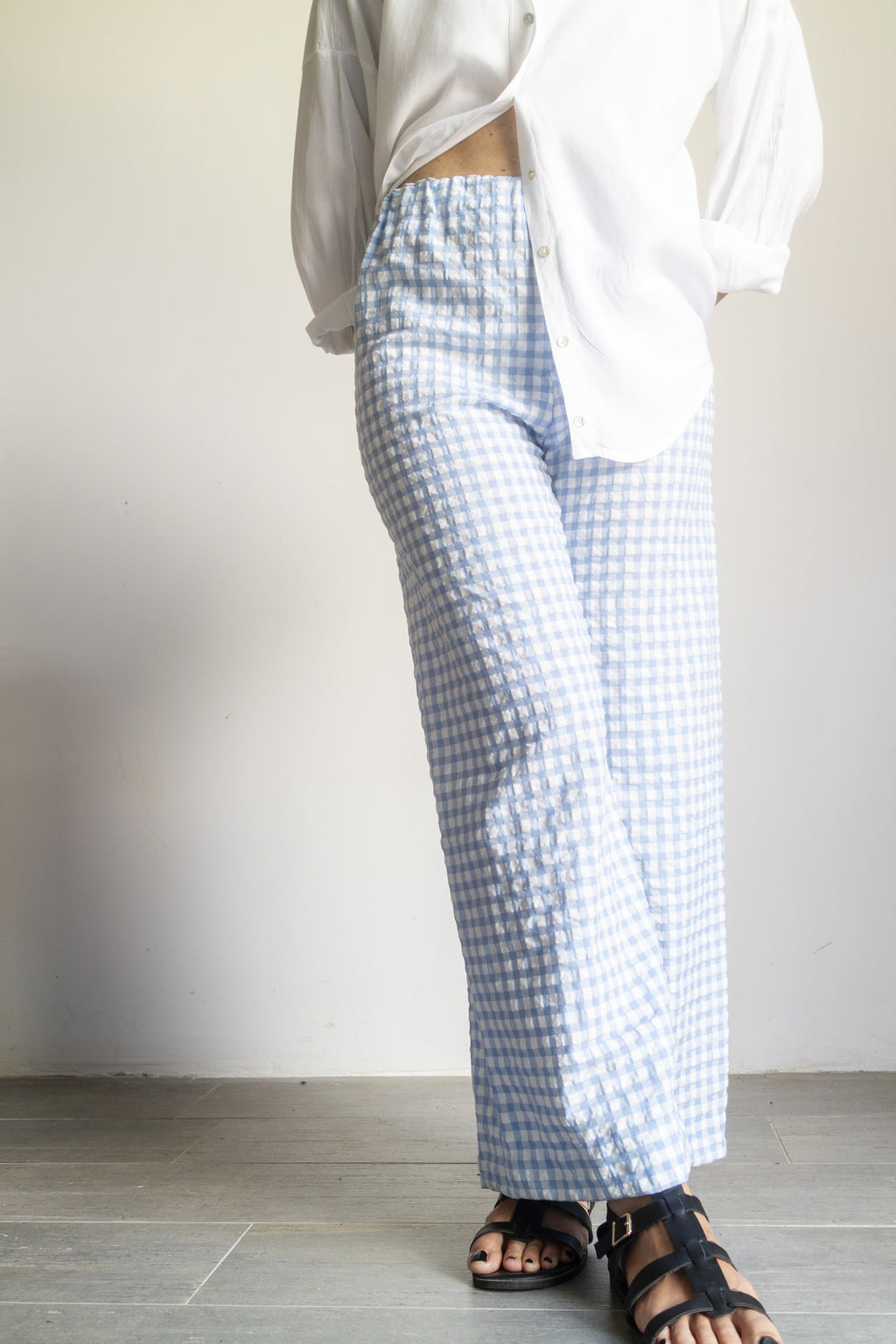 Pantaloni quadretti goffrati Azzuro