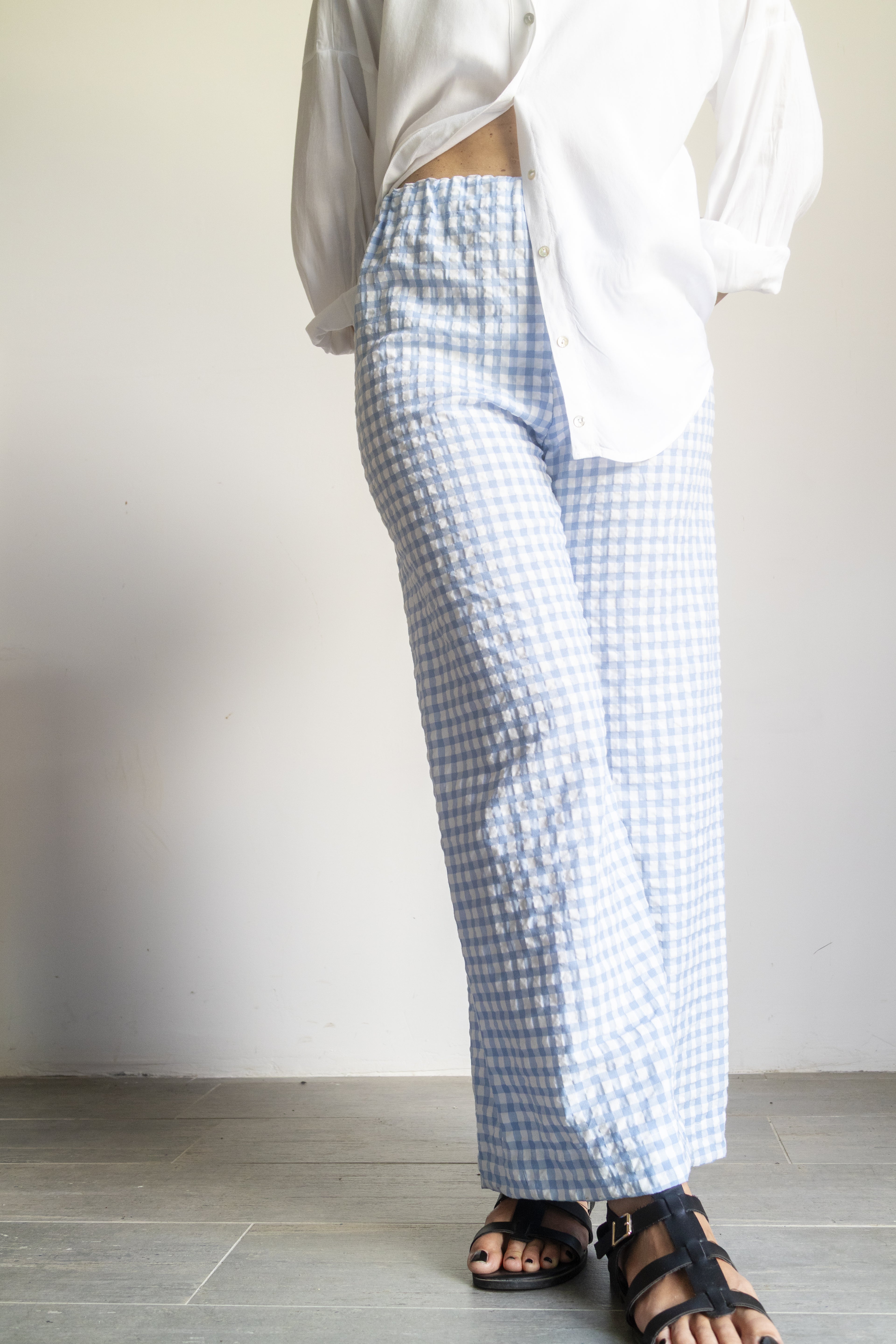 Pantaloni quadretti goffrati Azzuro