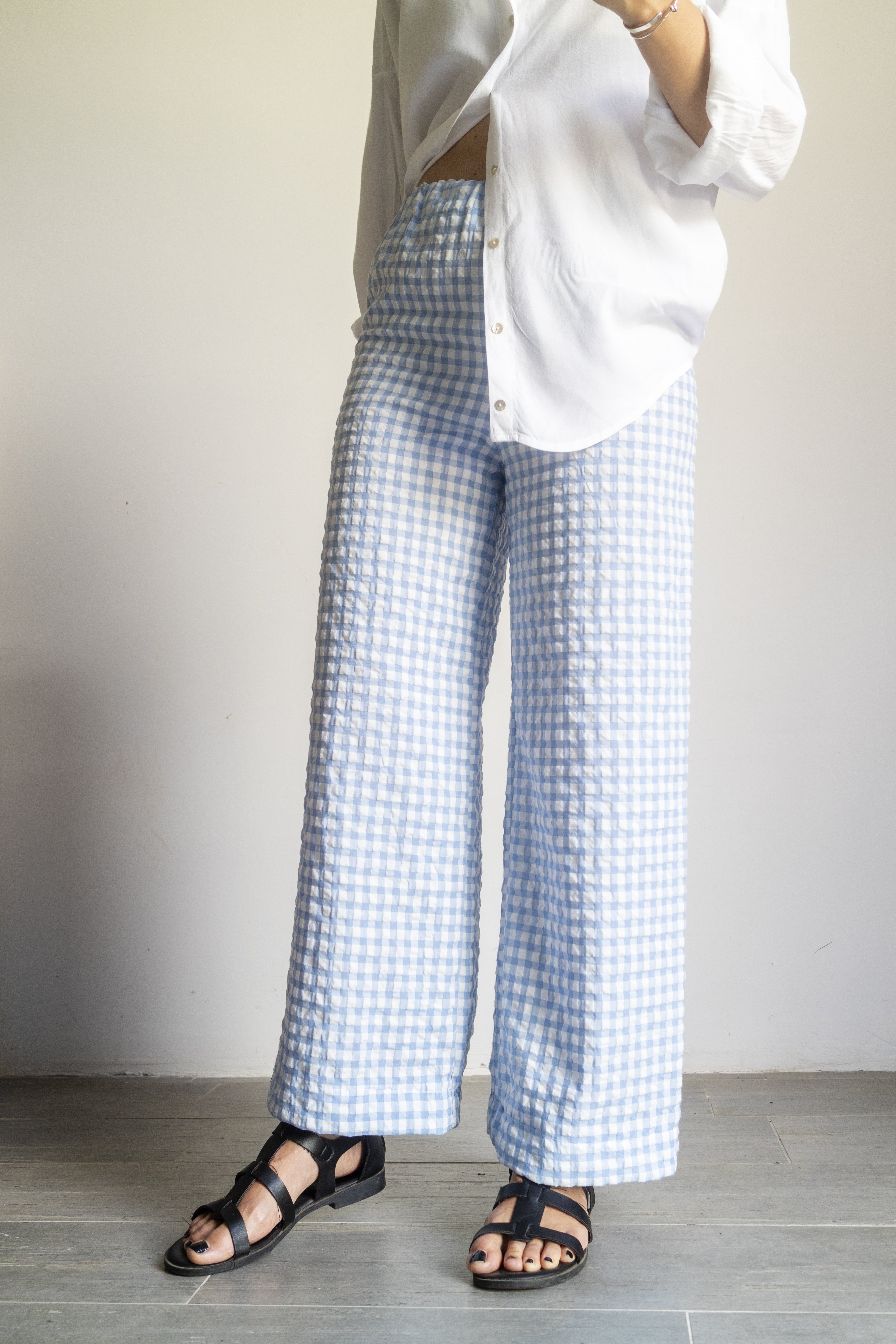 Pantaloni quadretti goffrati Azzuro