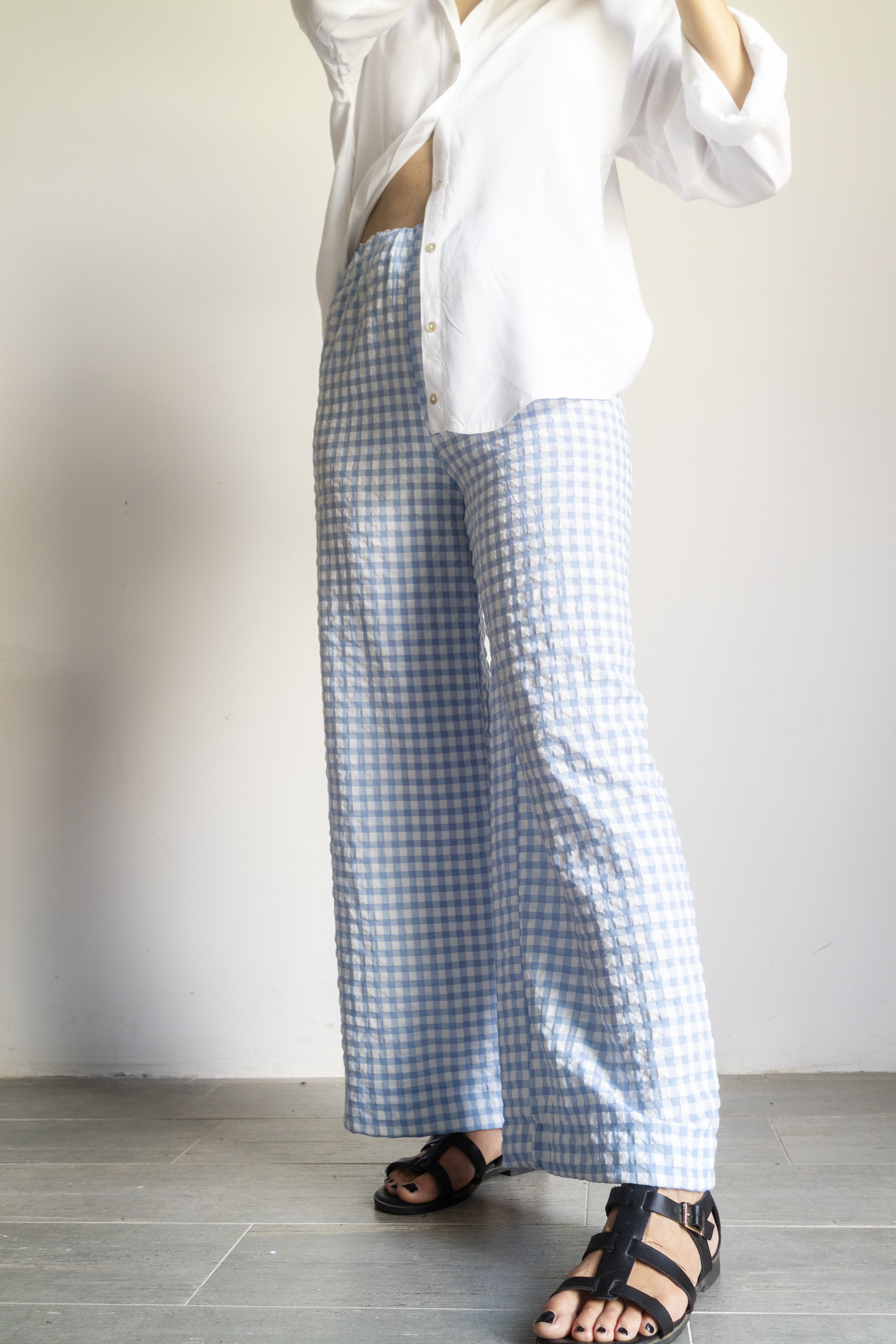 Pantaloni quadretti goffrati Azzuro