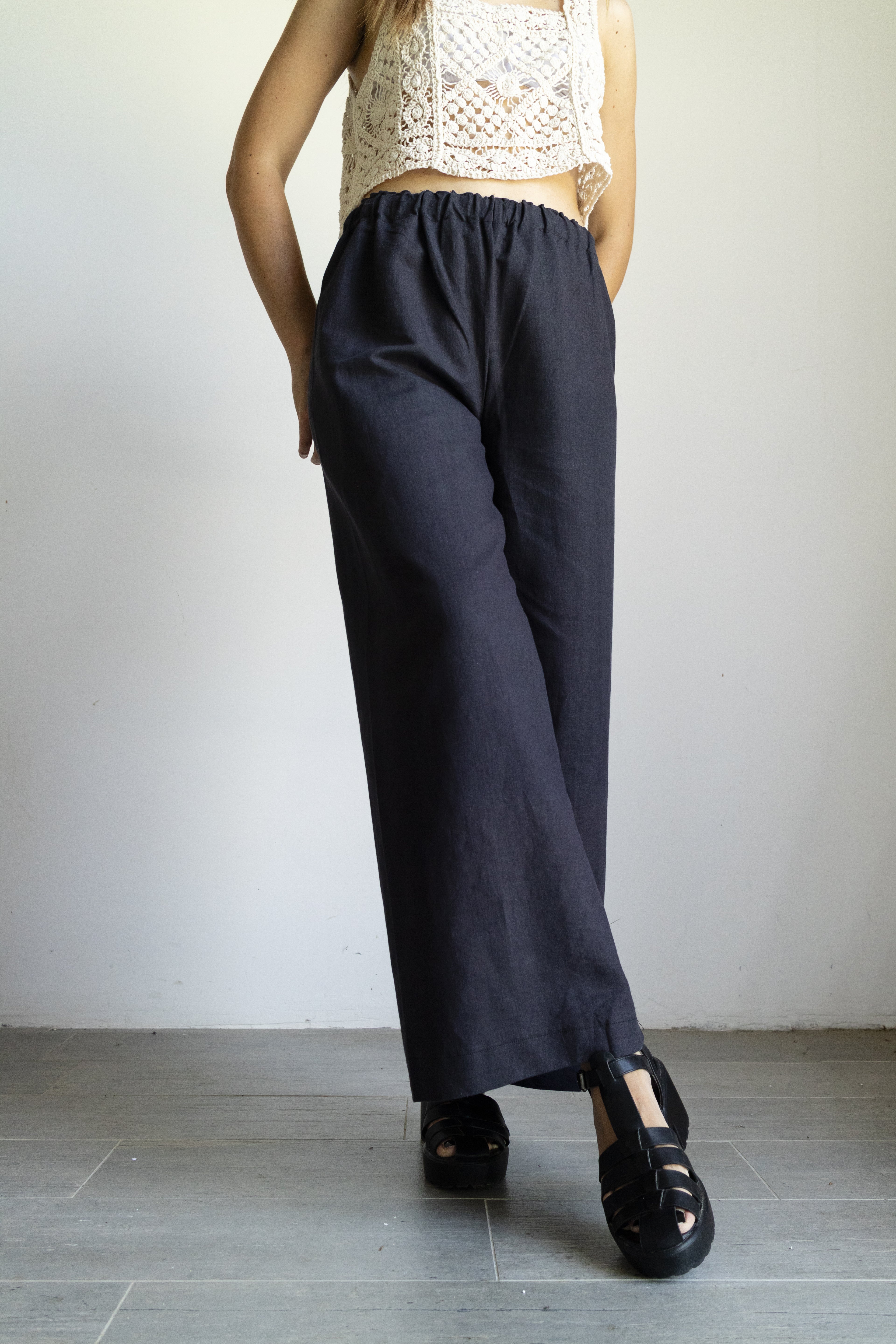 pantalone palazzo nero Lino