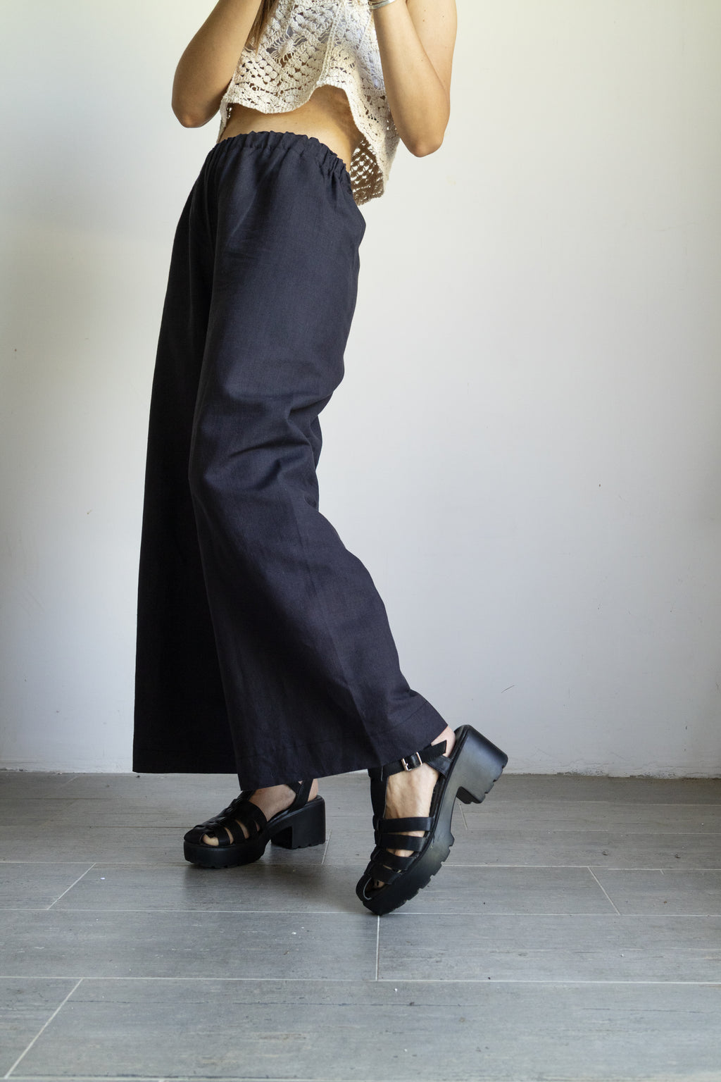 pantalone palazzo nero Lino