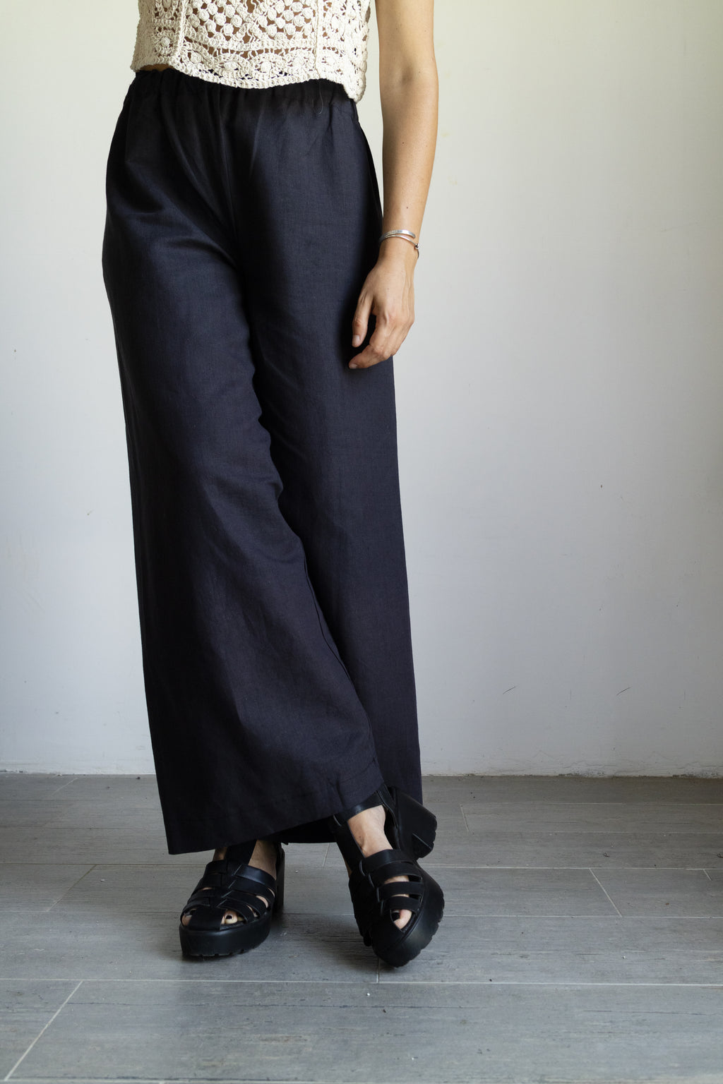 pantalone palazzo nero Lino