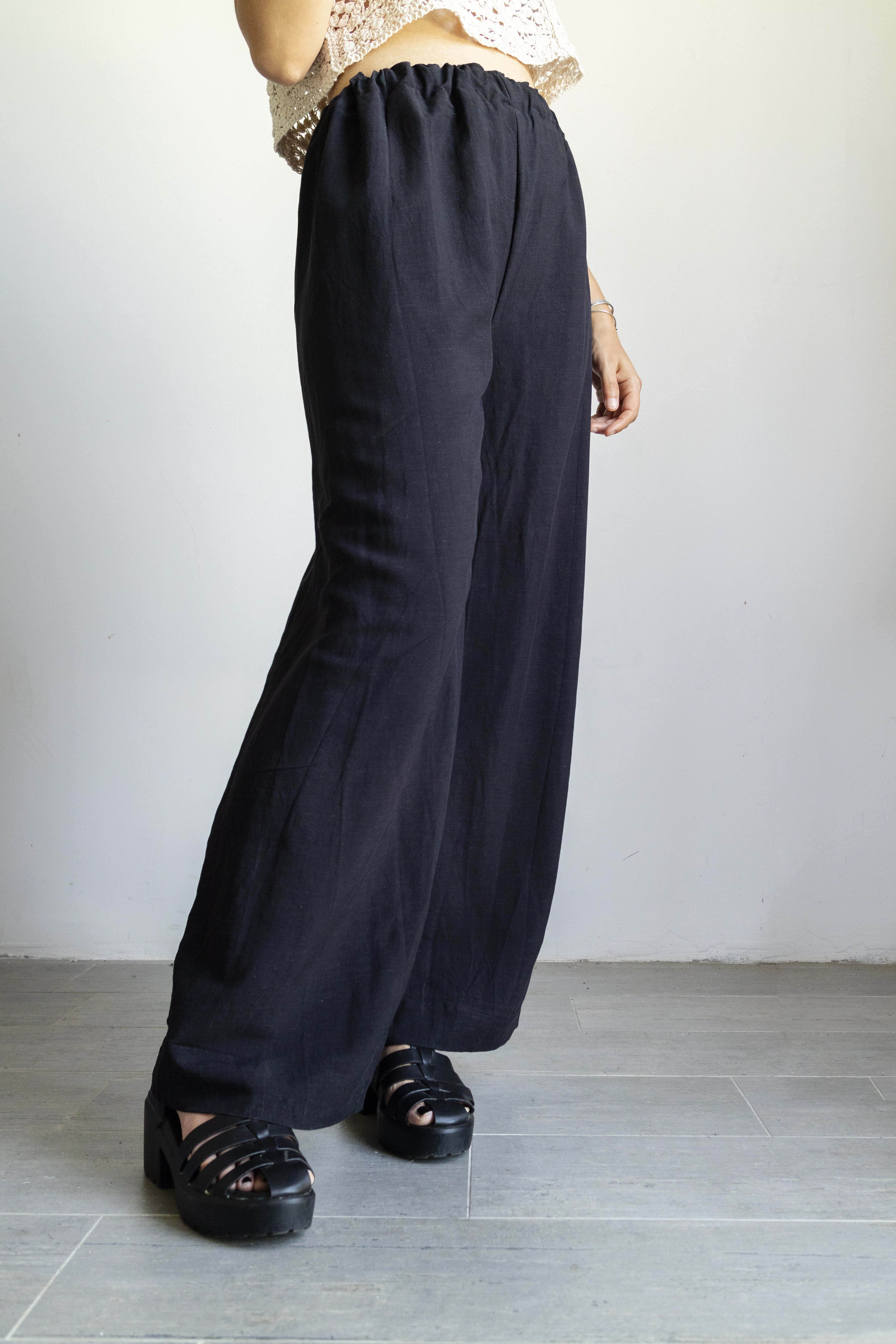 pantalone palazzo nero Lino / viscosa