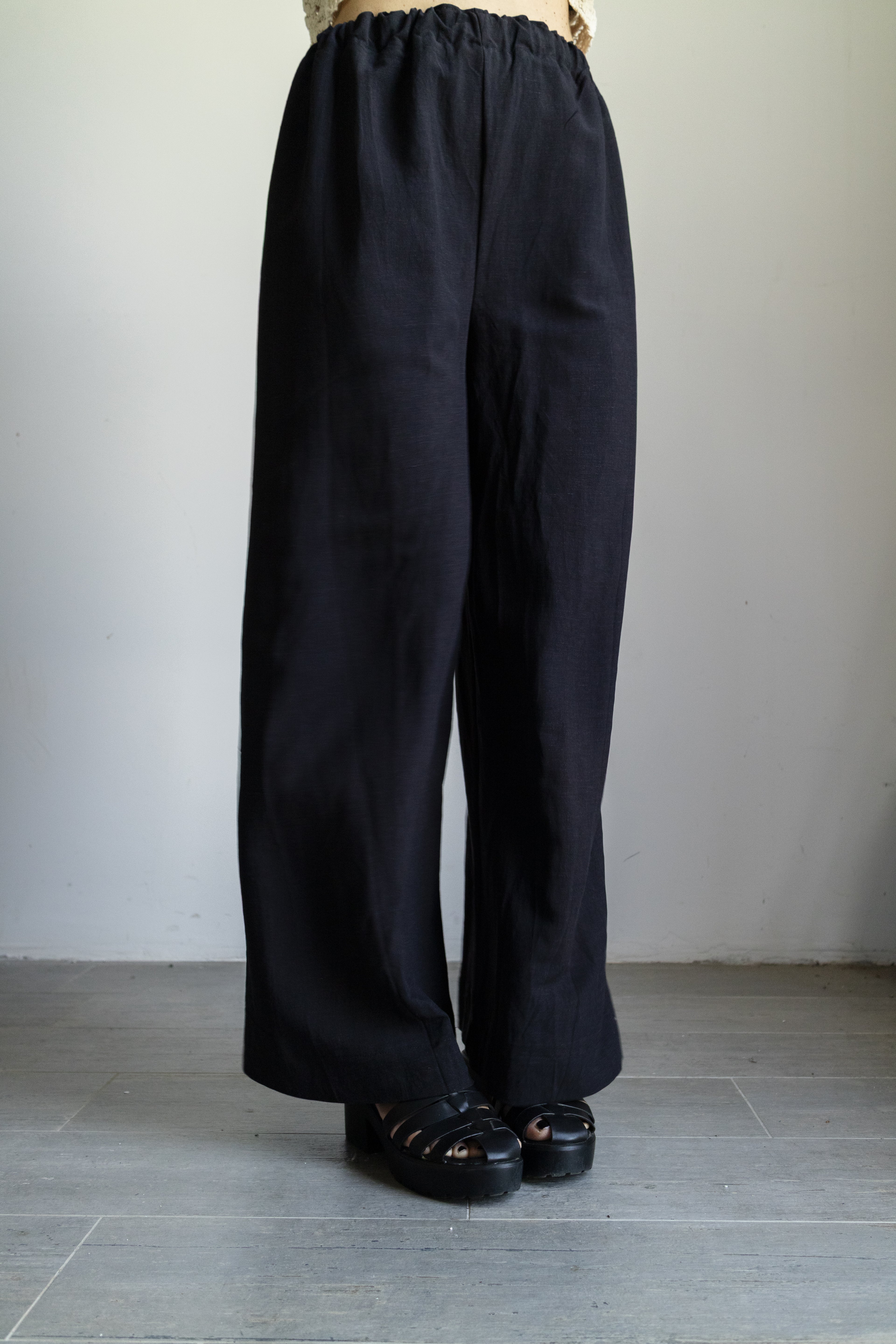 pantalone palazzo nero Lino / viscosa