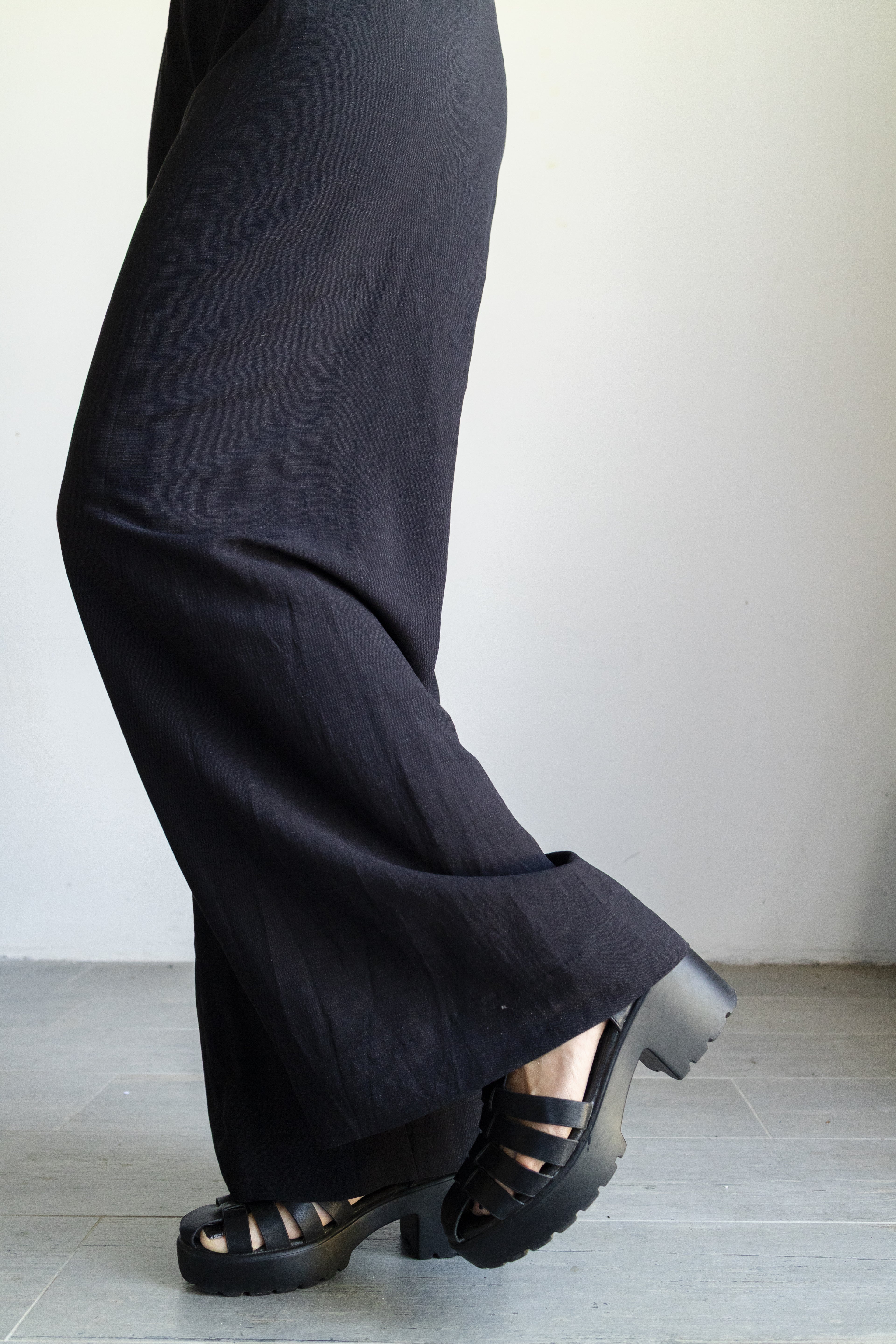pantalone palazzo nero Lino / viscosa