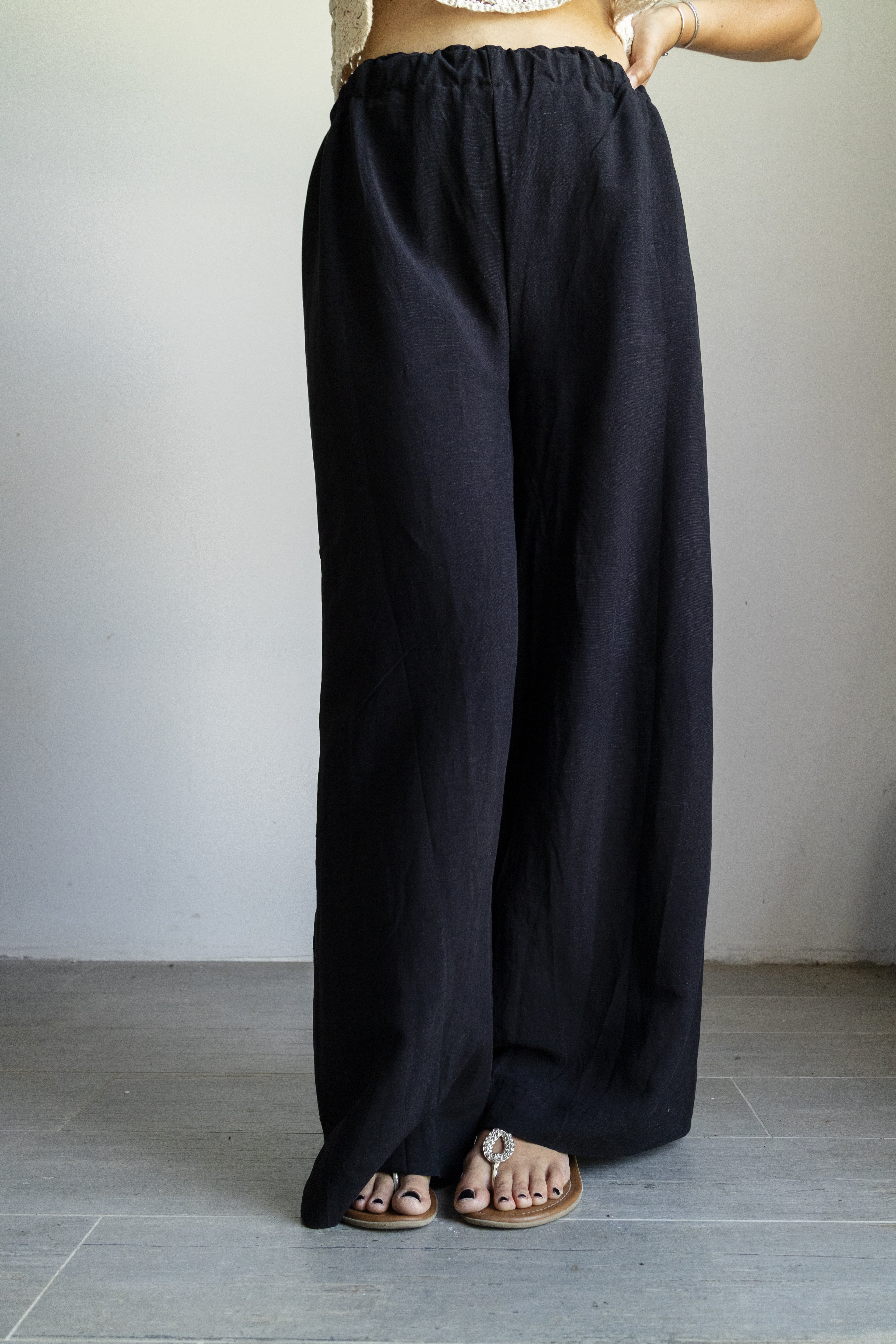 pantalone palazzo nero Lino / viscosa