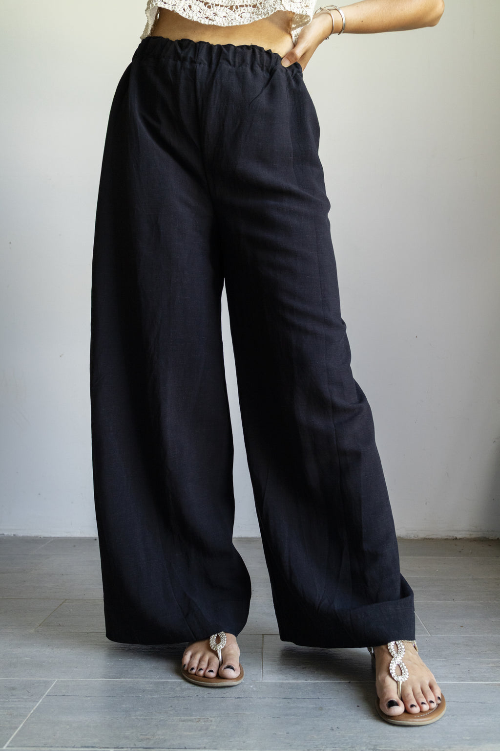 pantalone palazzo nero Lino / viscosa