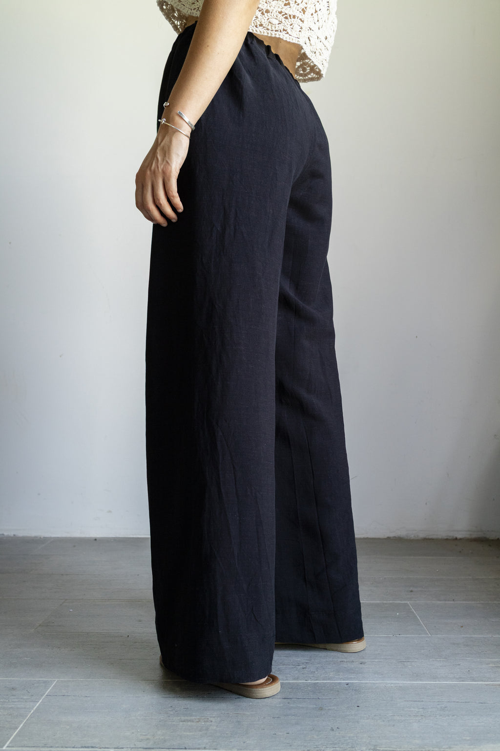 pantalone palazzo nero Lino / viscosa