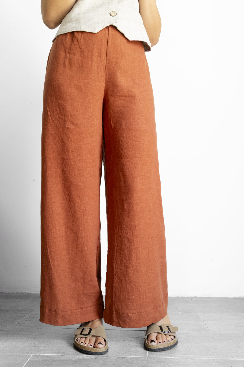 pantalone palazzo lino ruggine