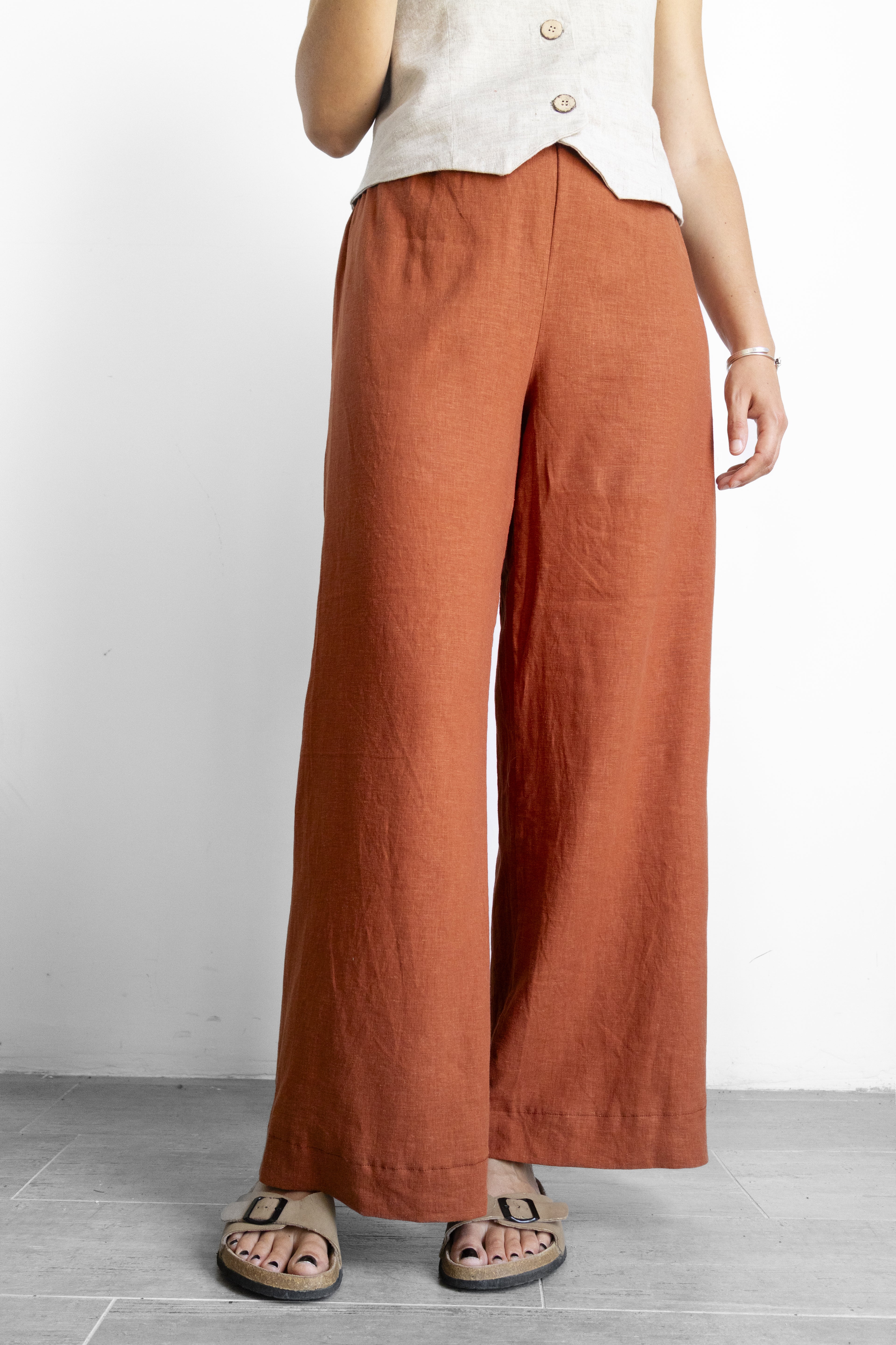 pantalone palazzo lino ruggine