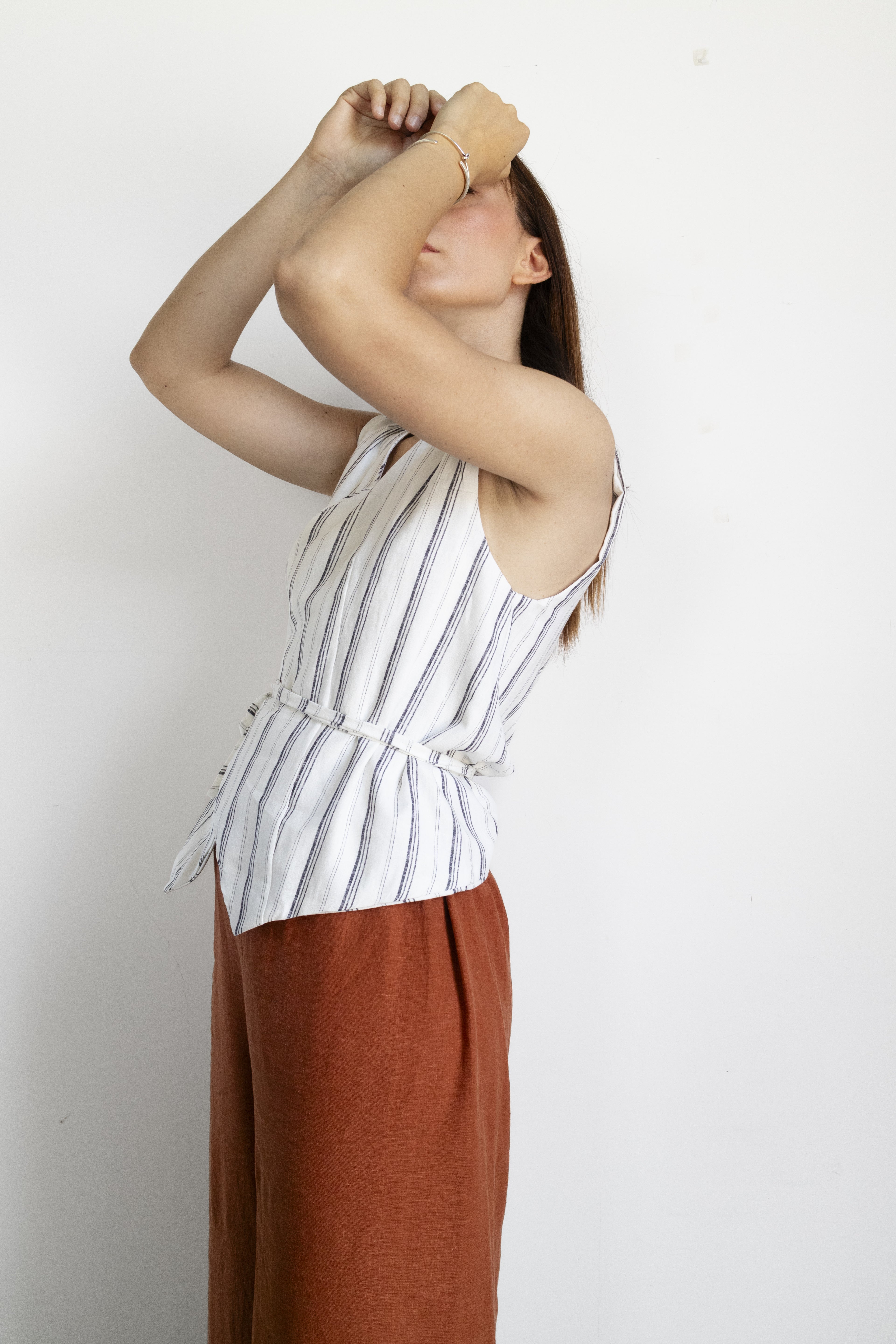 Gilet righe lino