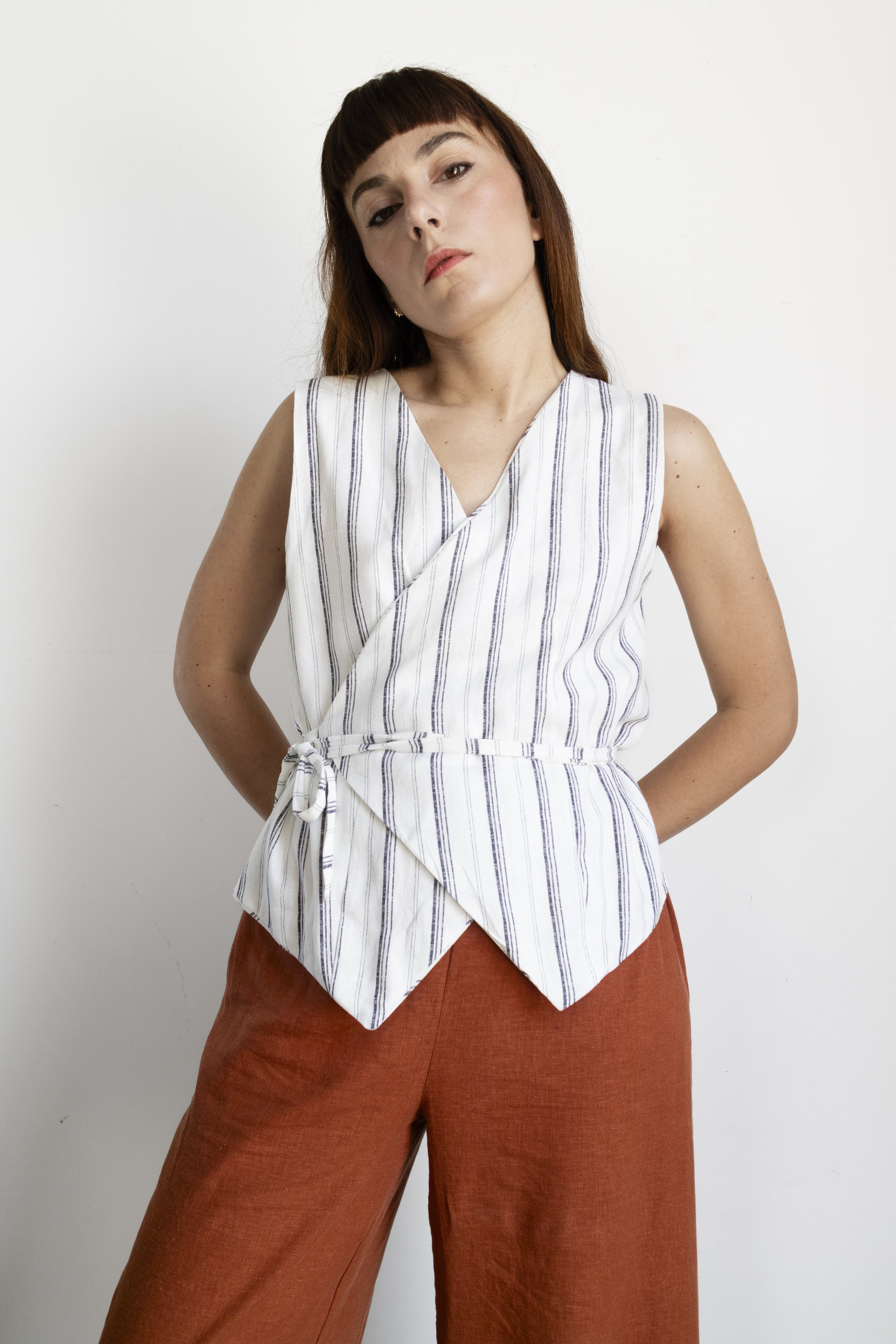 Gilet righe lino