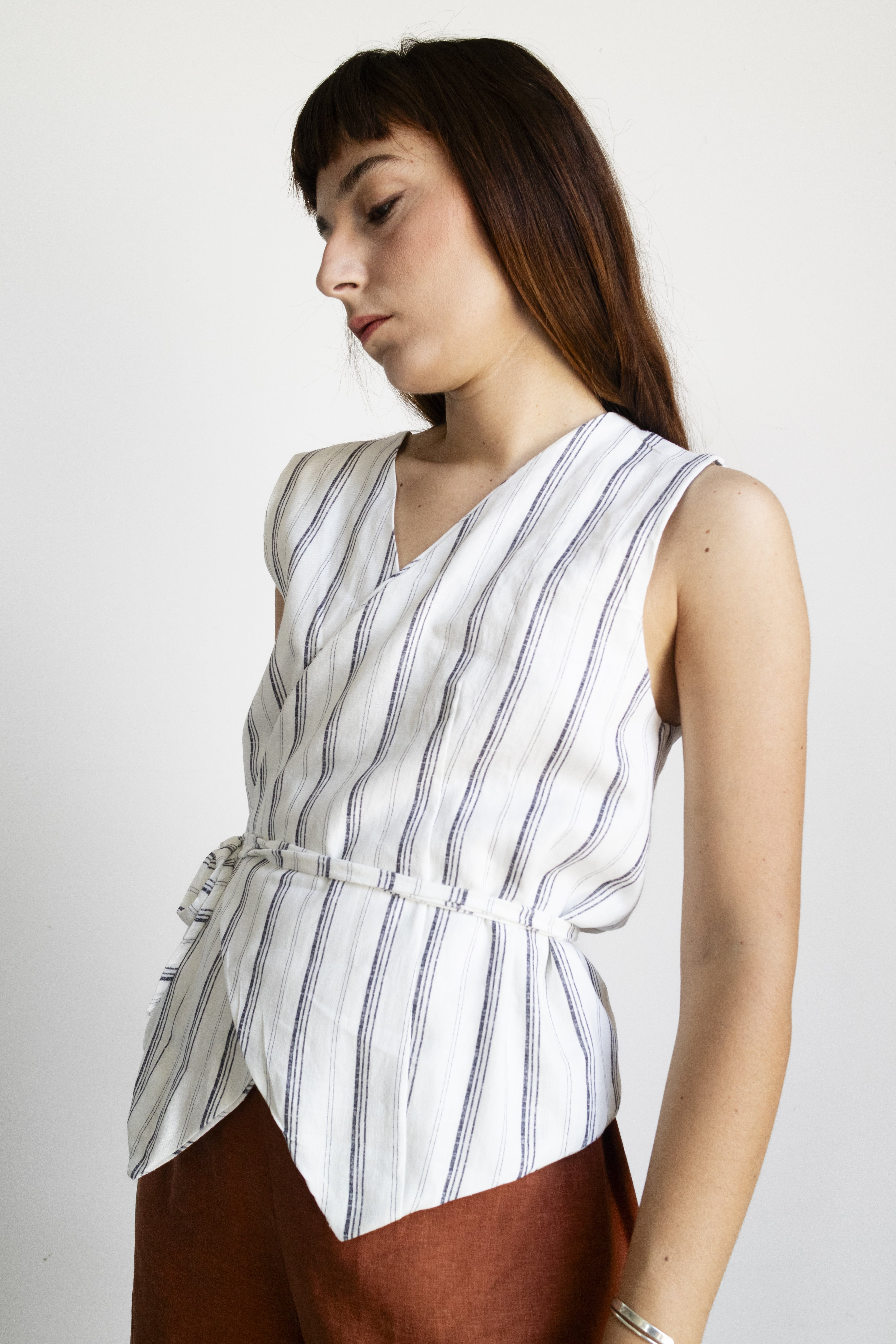 Gilet righe lino
