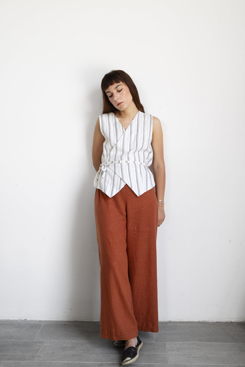 Gilet righe lino