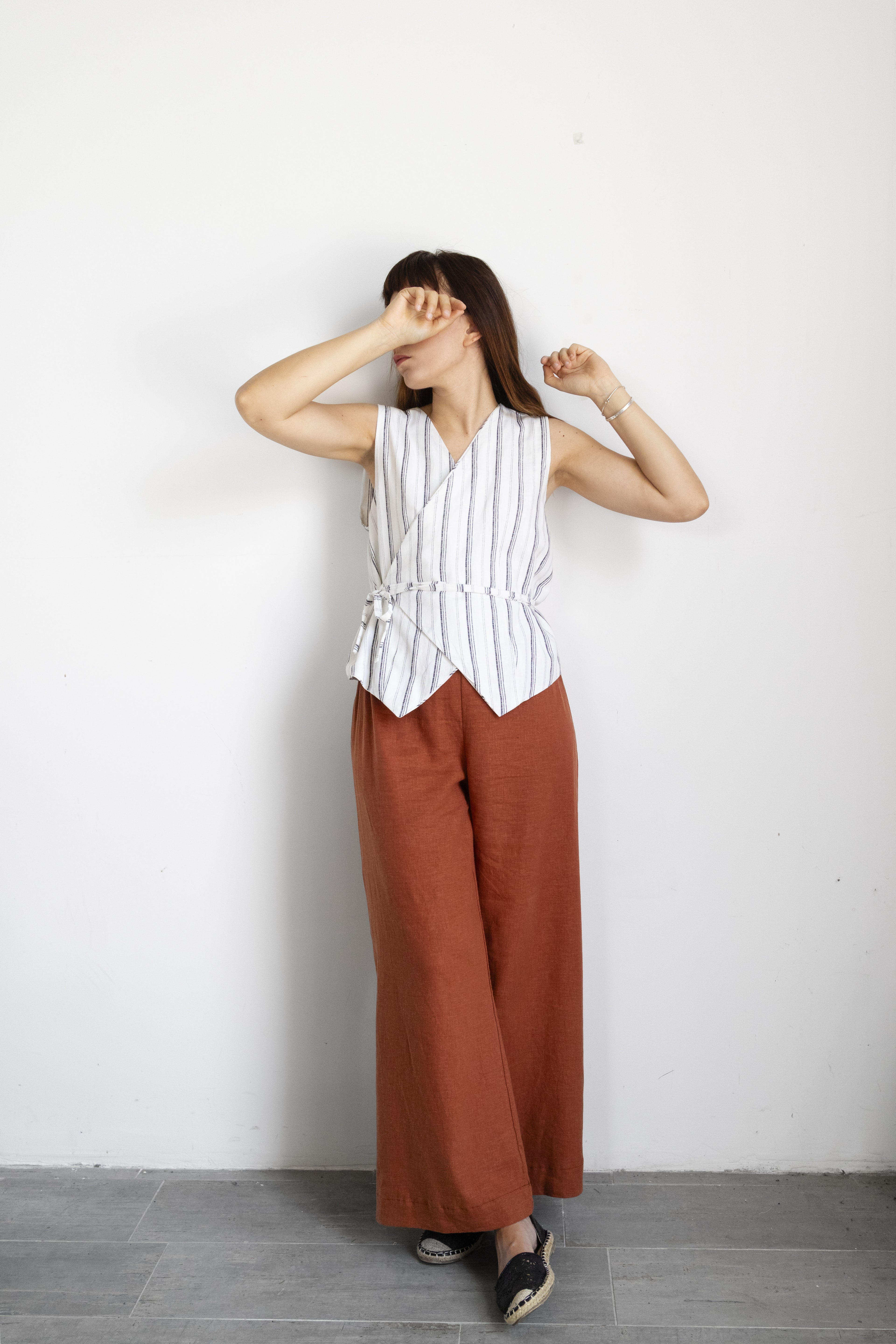 Gilet righe lino