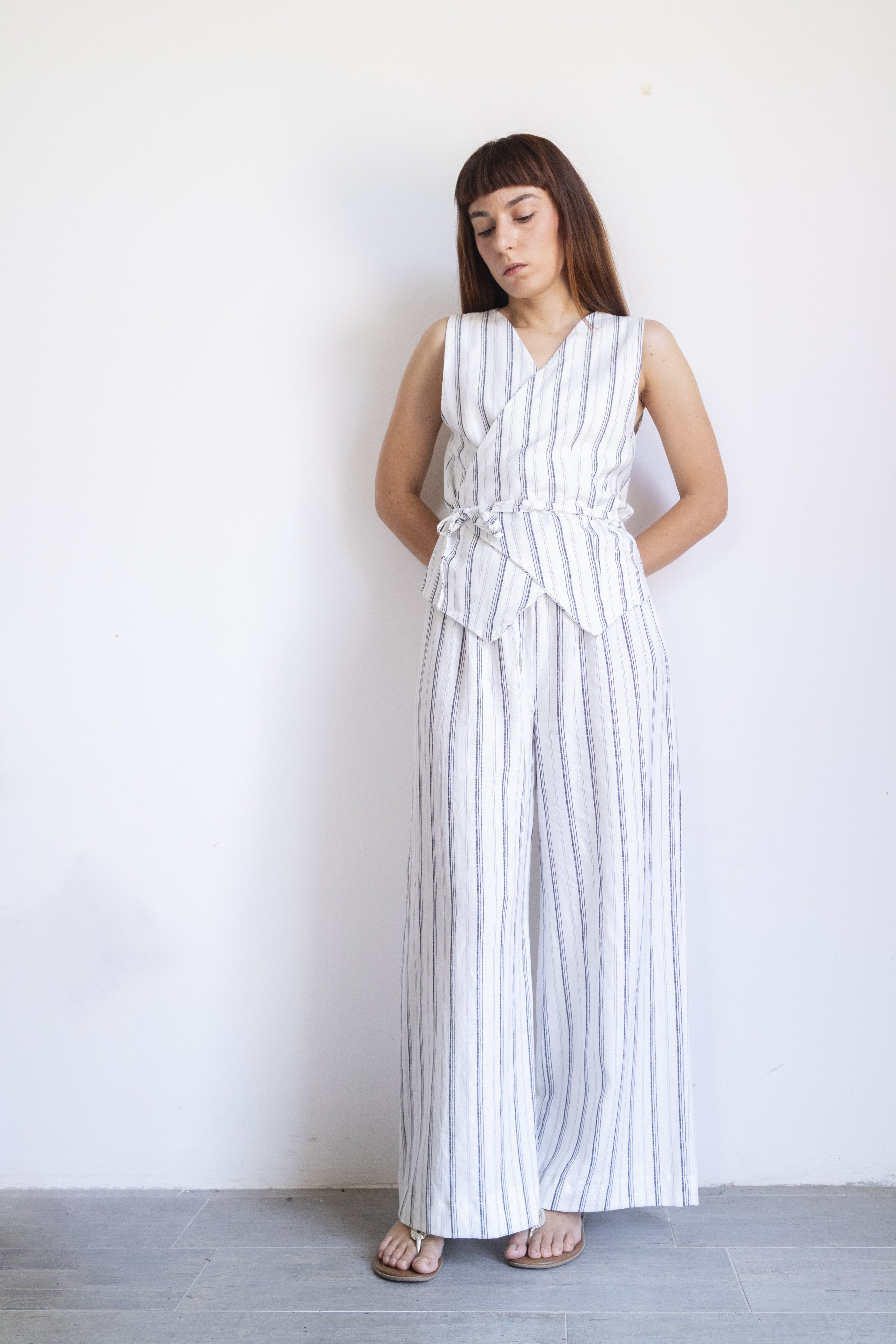 Gilet righe lino