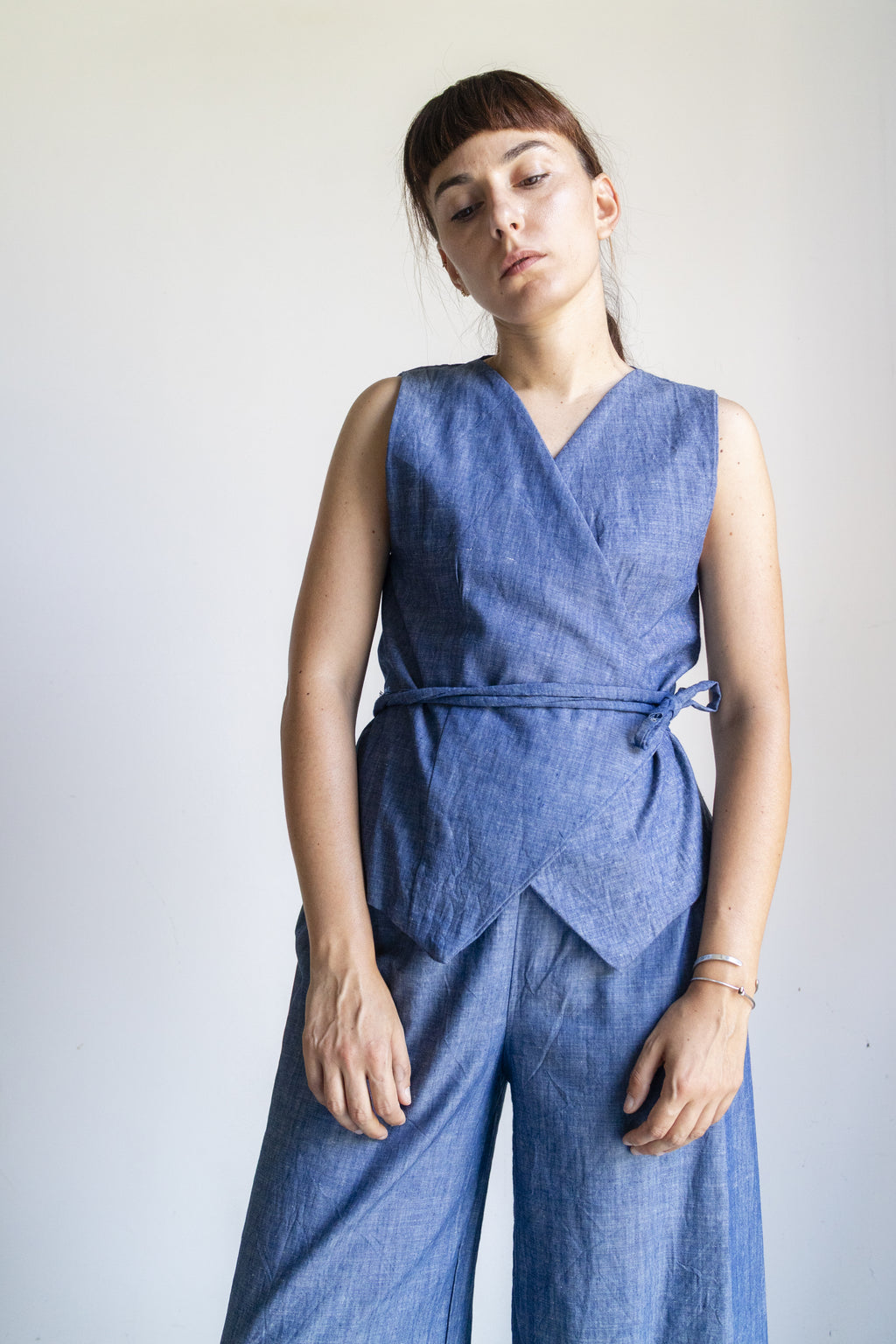 Gilet Blu Misto Lino