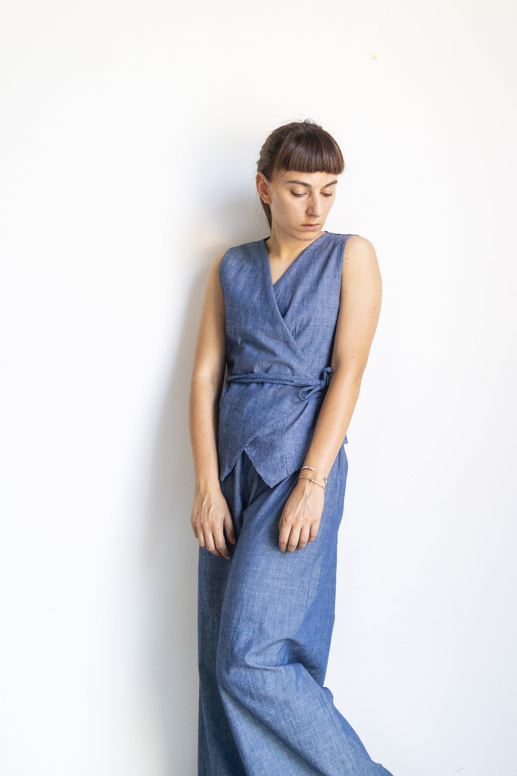 Gilet Blu Misto Lino