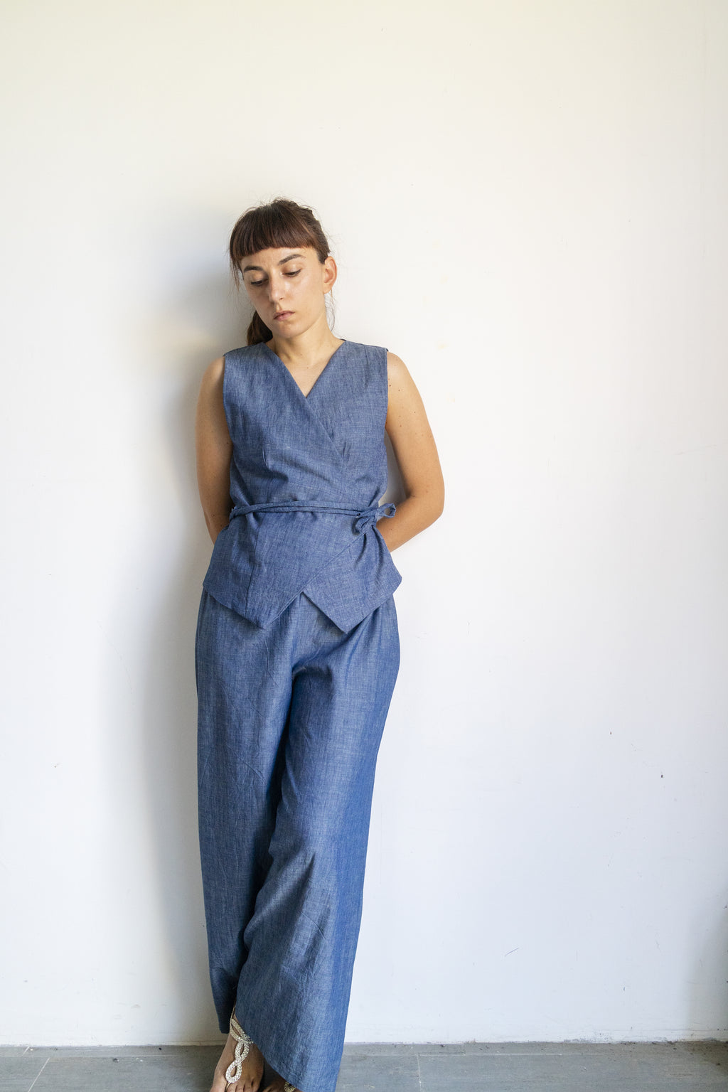 Gilet Blu Misto Lino