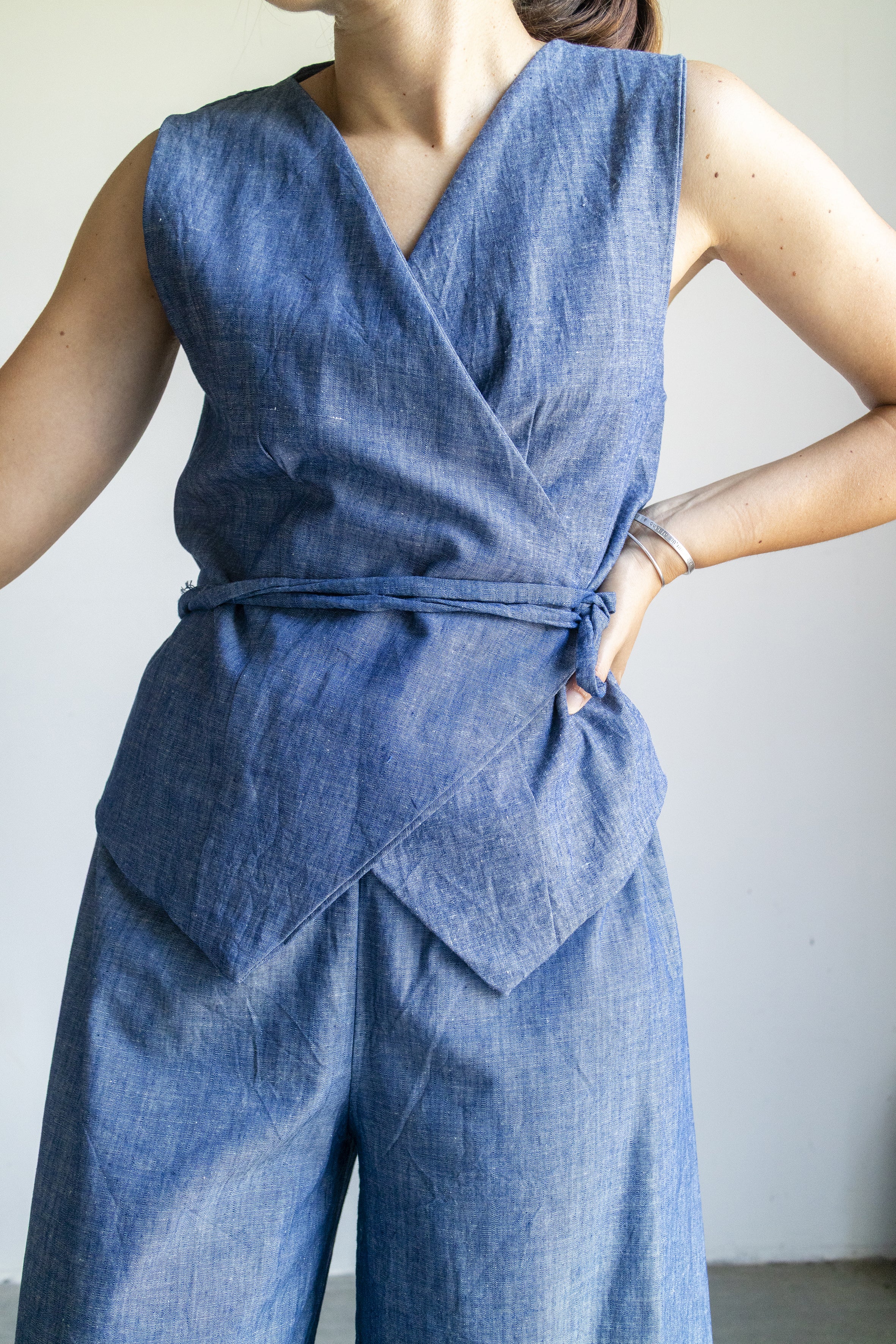 Gilet Blu Misto Lino