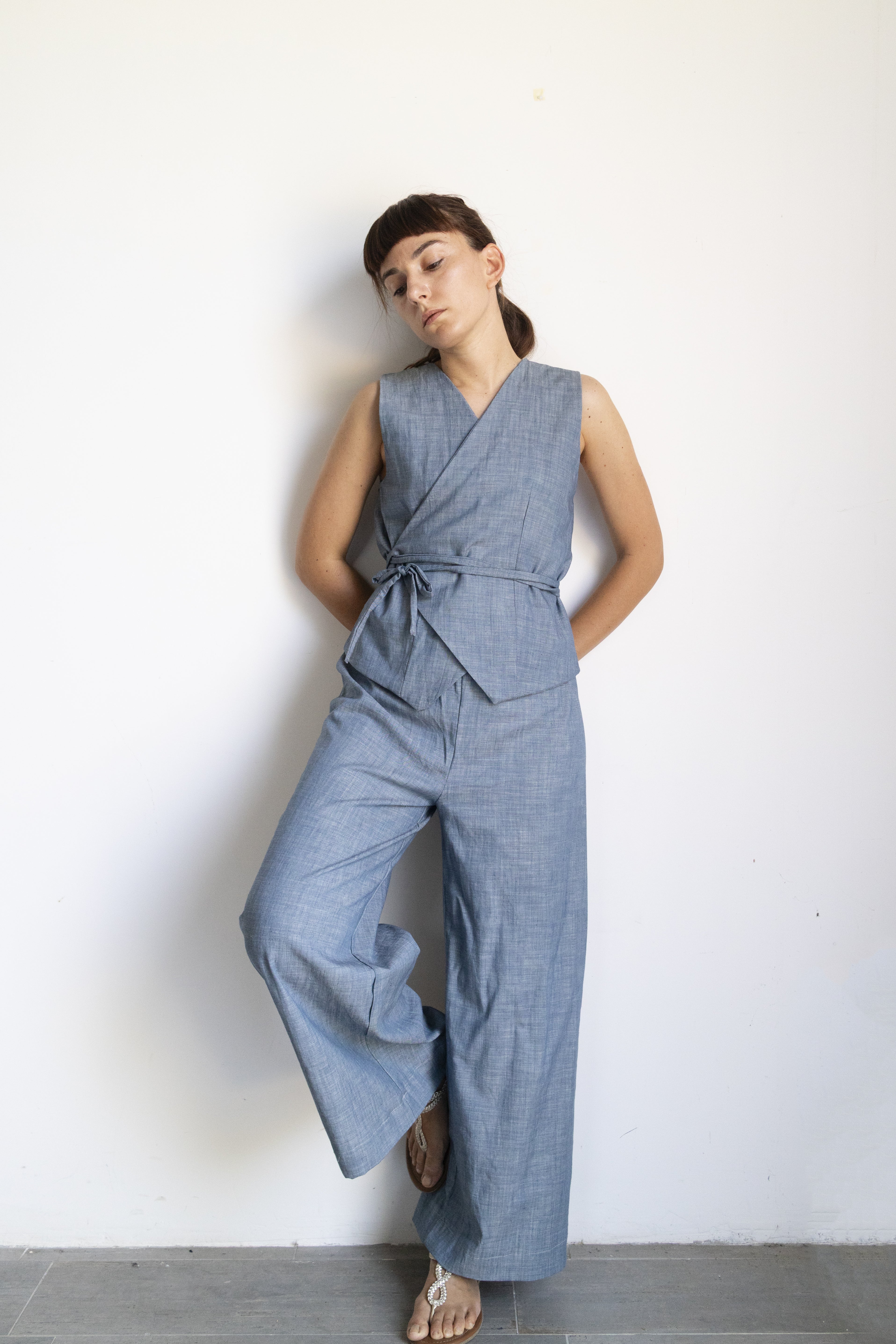 Gilet light blu Misto Lino