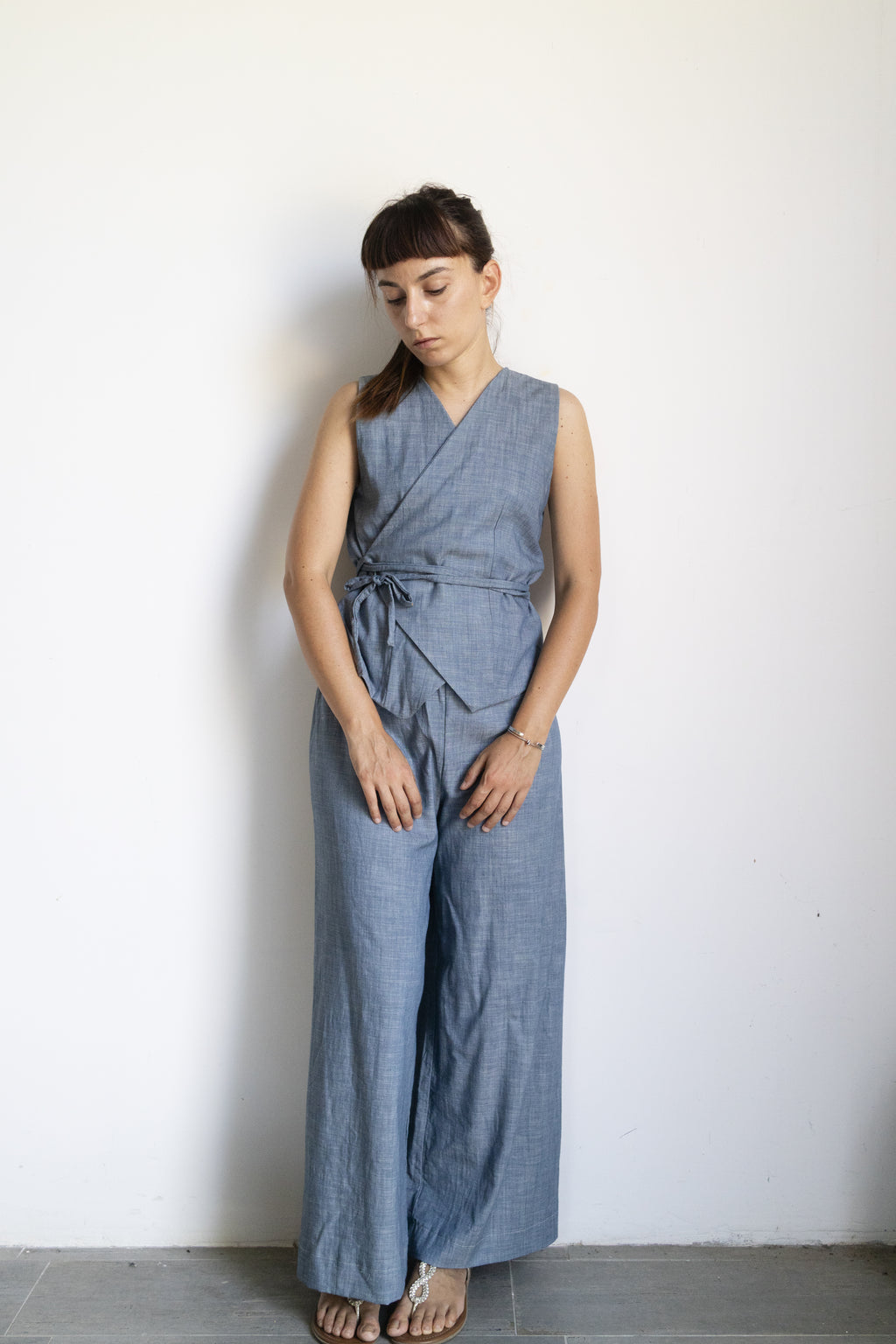 Gilet light blu Misto Lino