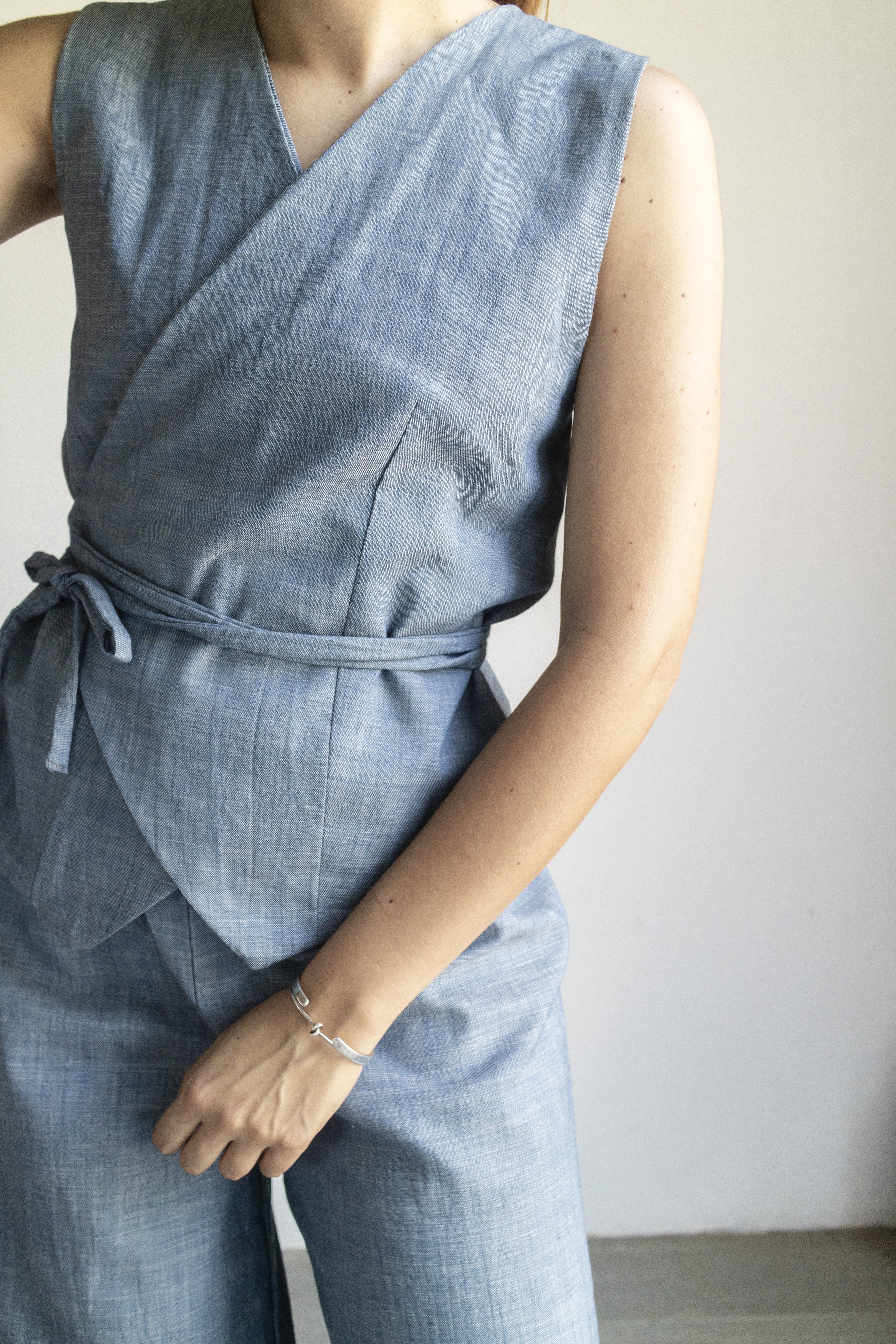 Gilet light blu Misto Lino