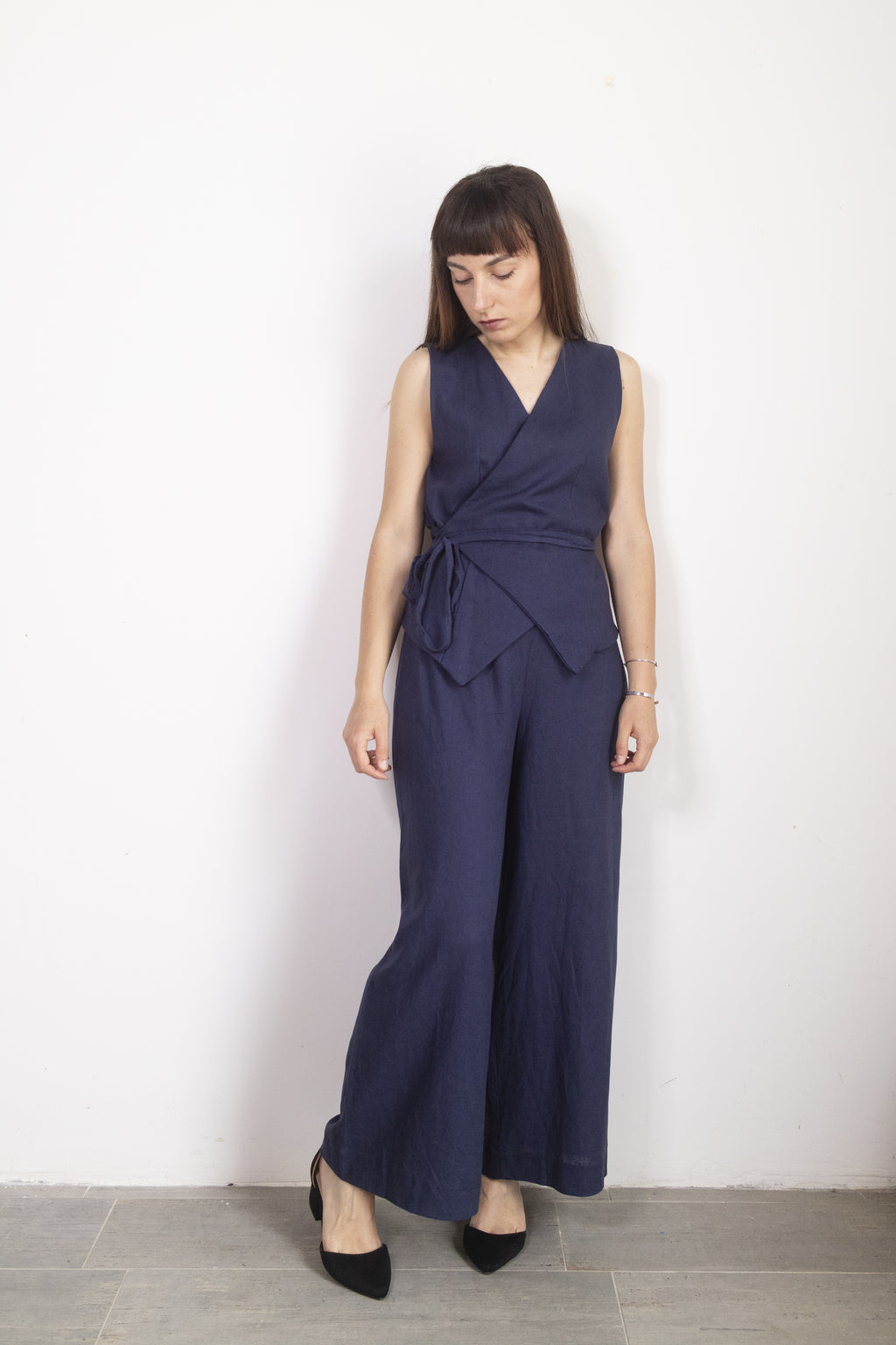 Pantalone Palazzo Blu Lino