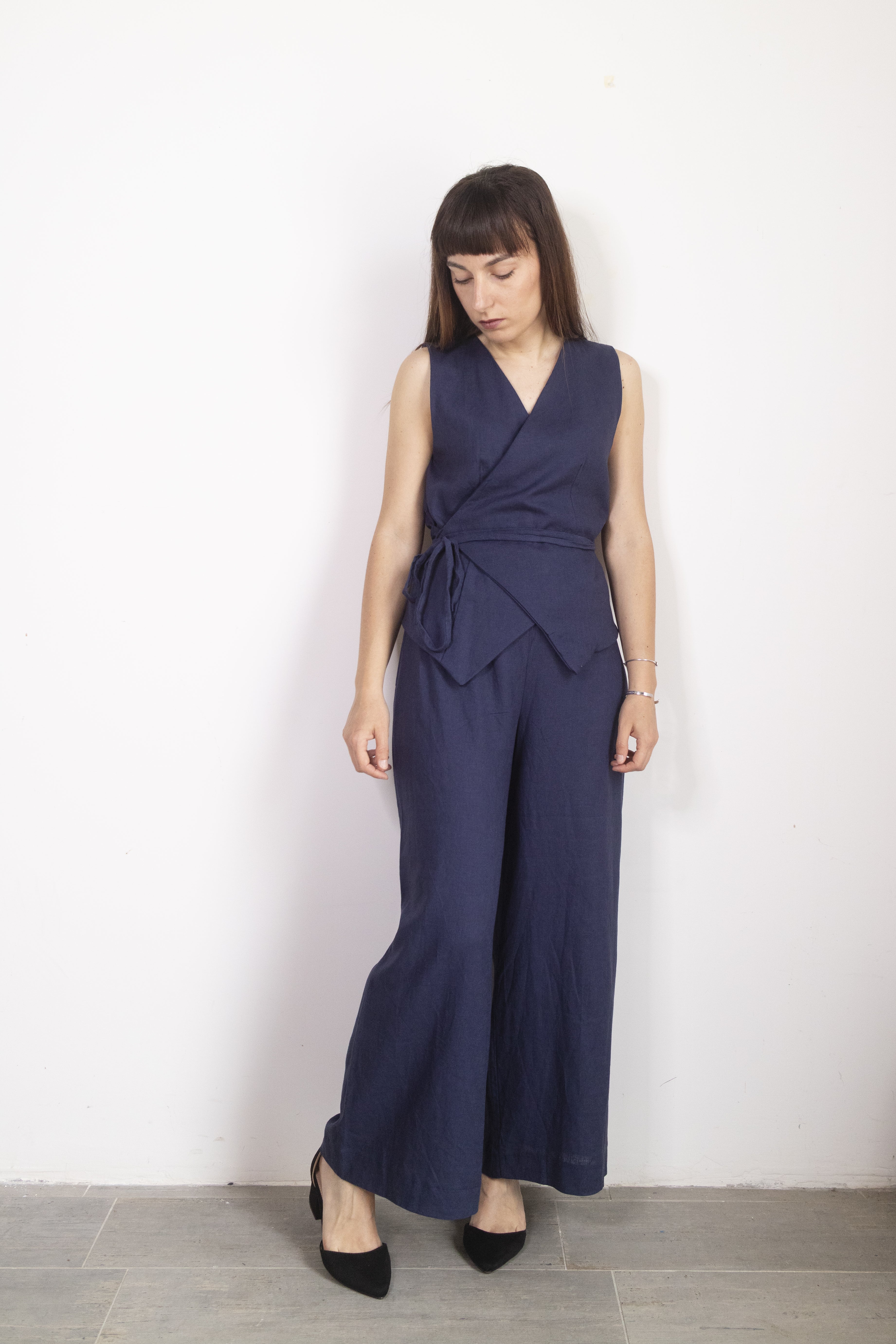 Pantalone Palazzo Blu Lino
