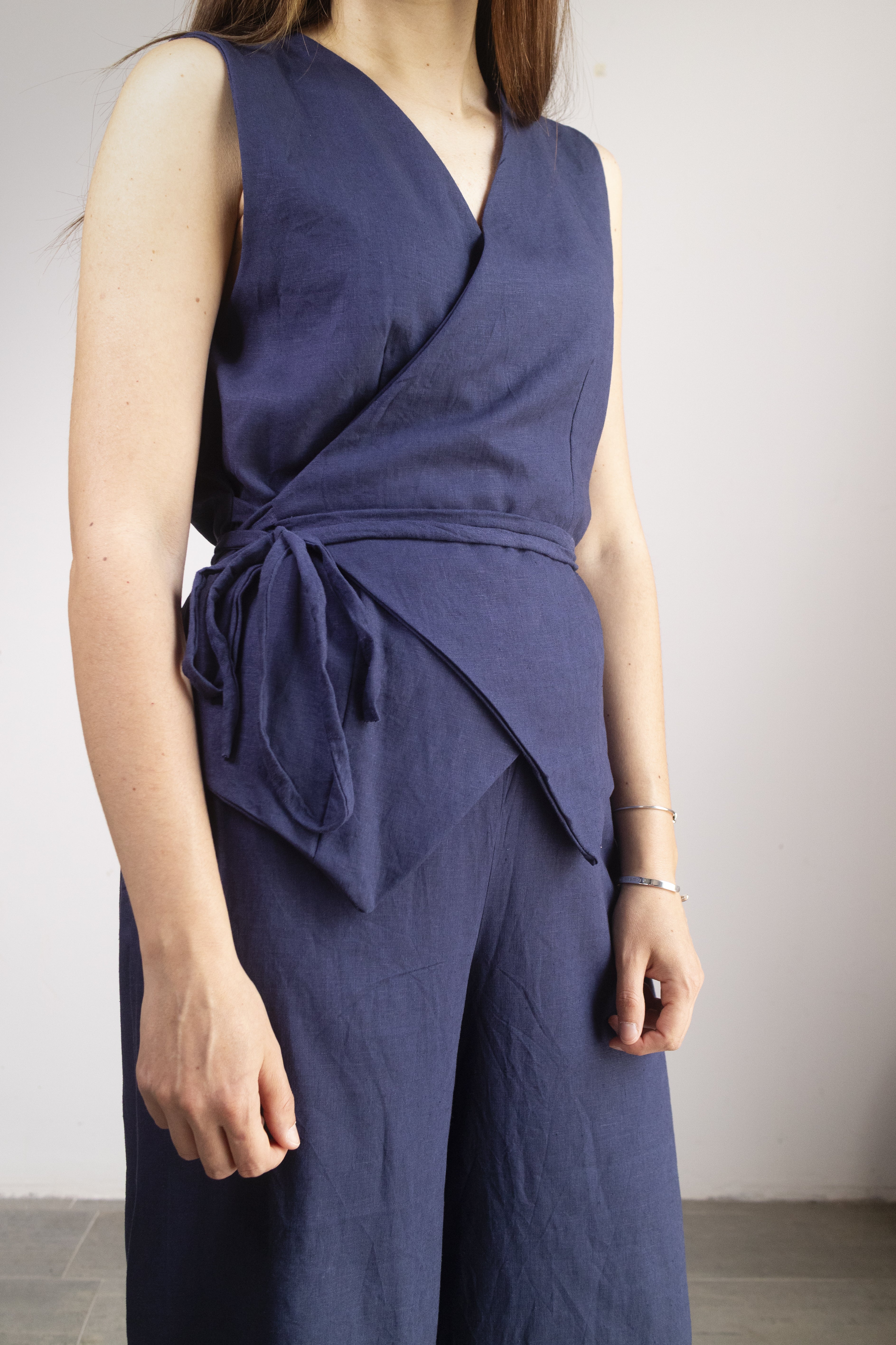 Pantalone Palazzo Blu Lino