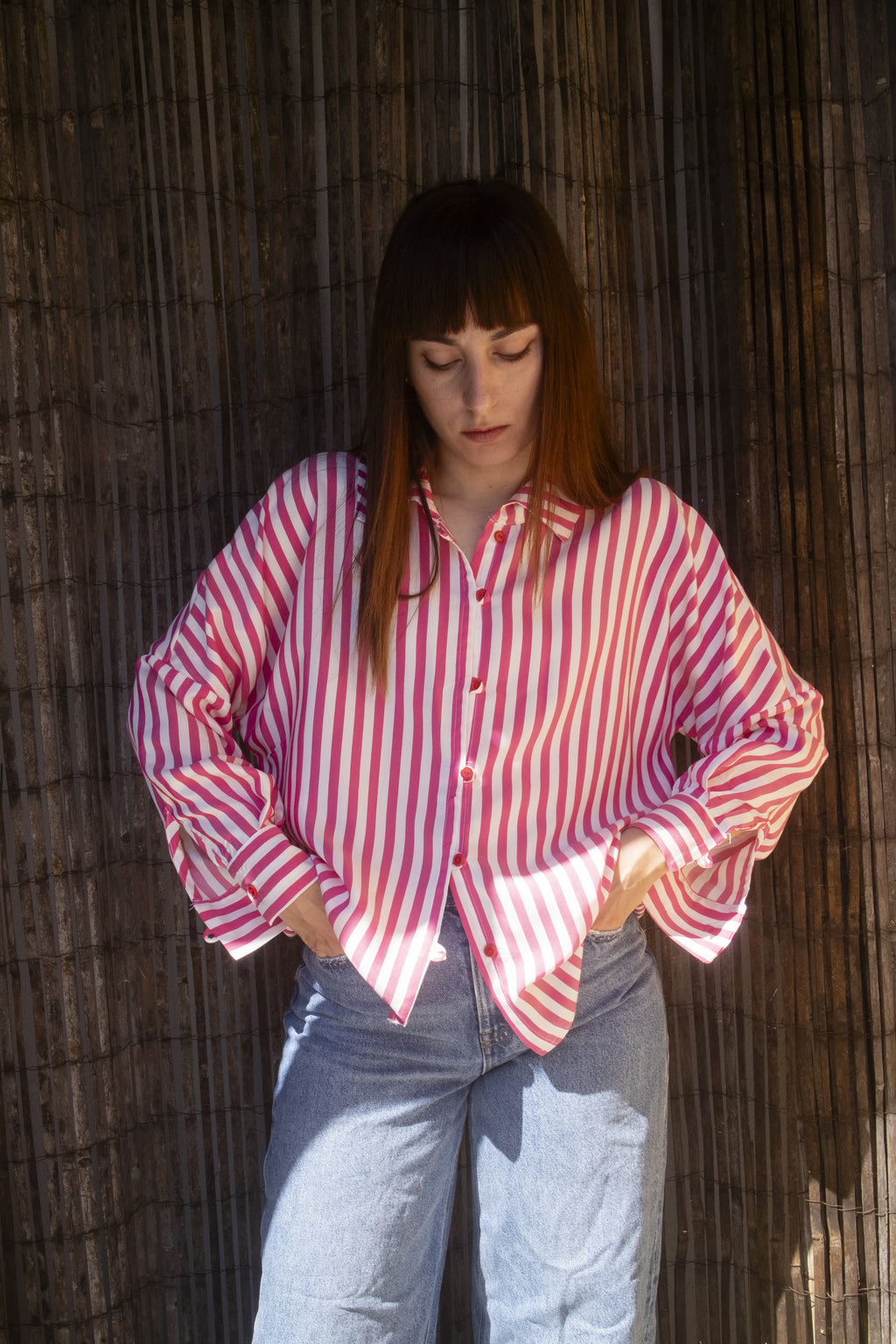 Camicia a Righe Bianche e Rosa