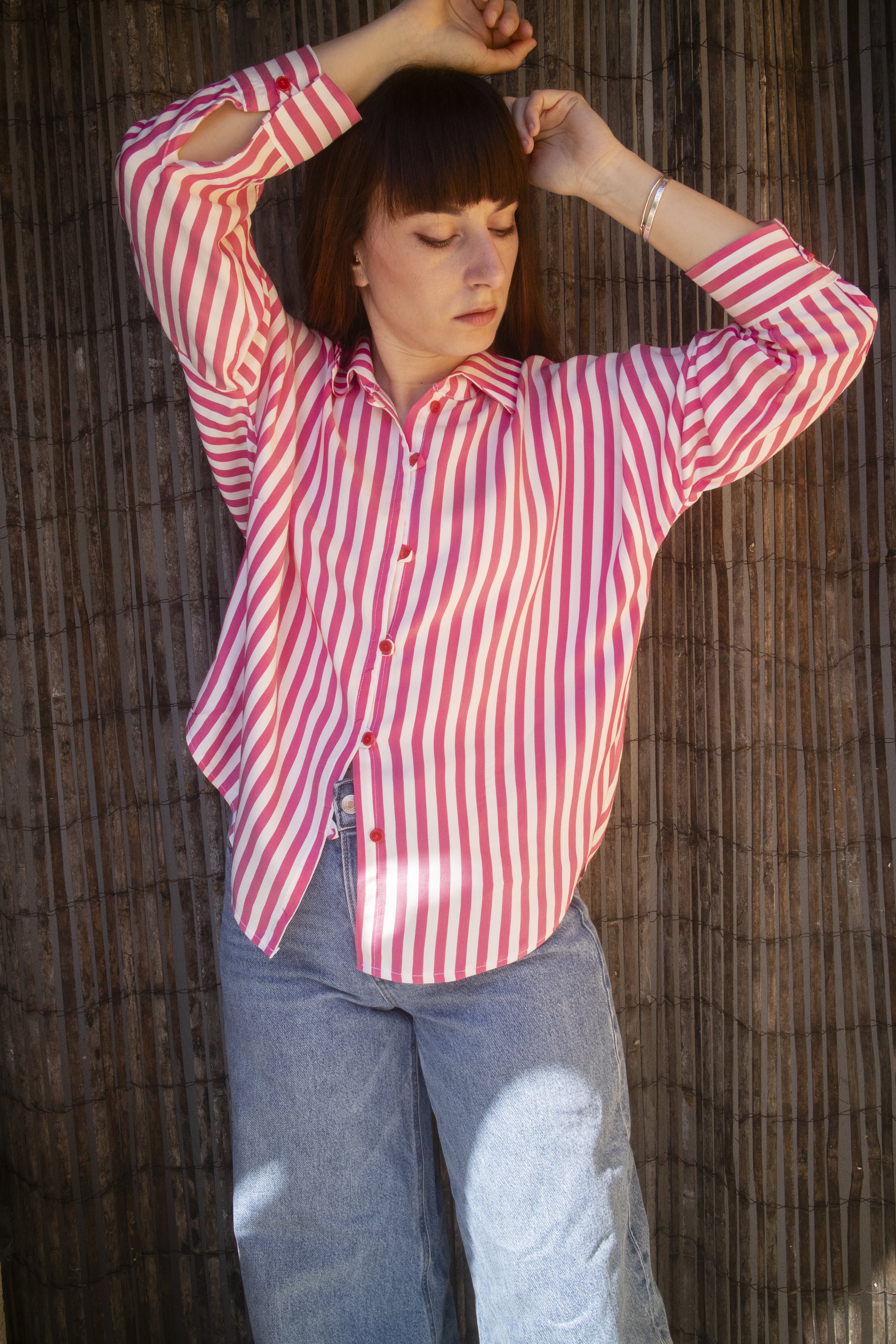 Camicia a Righe Bianche e Rosa
