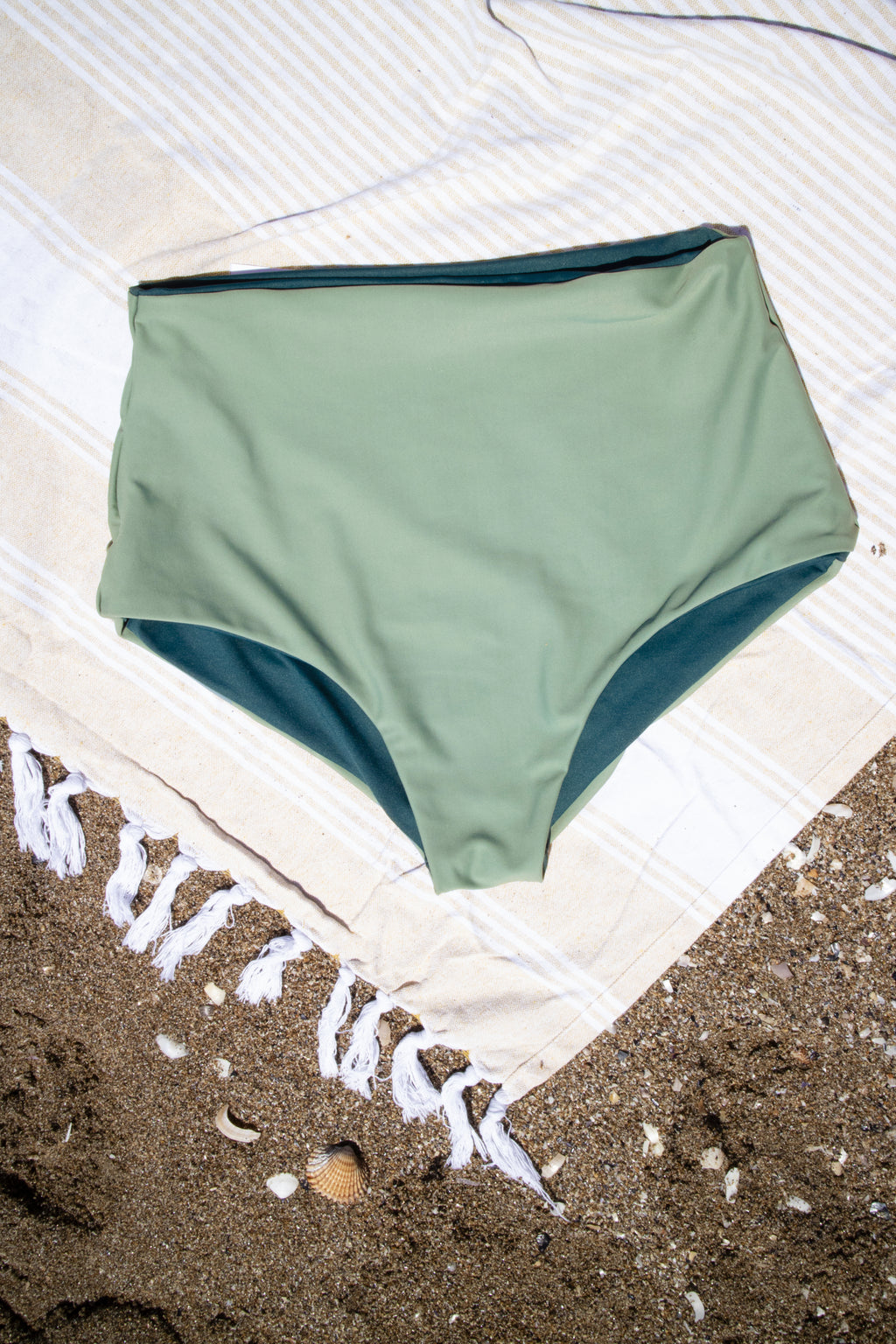 Bikini vita alta double face ottanio e verde