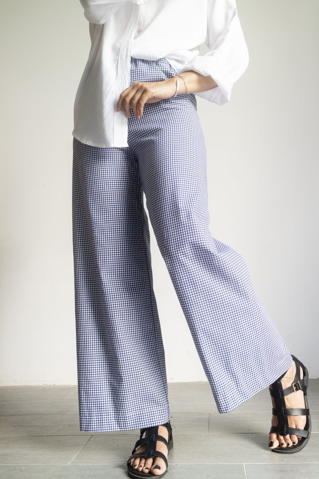 Pantaloni Vichy Bianco Blu