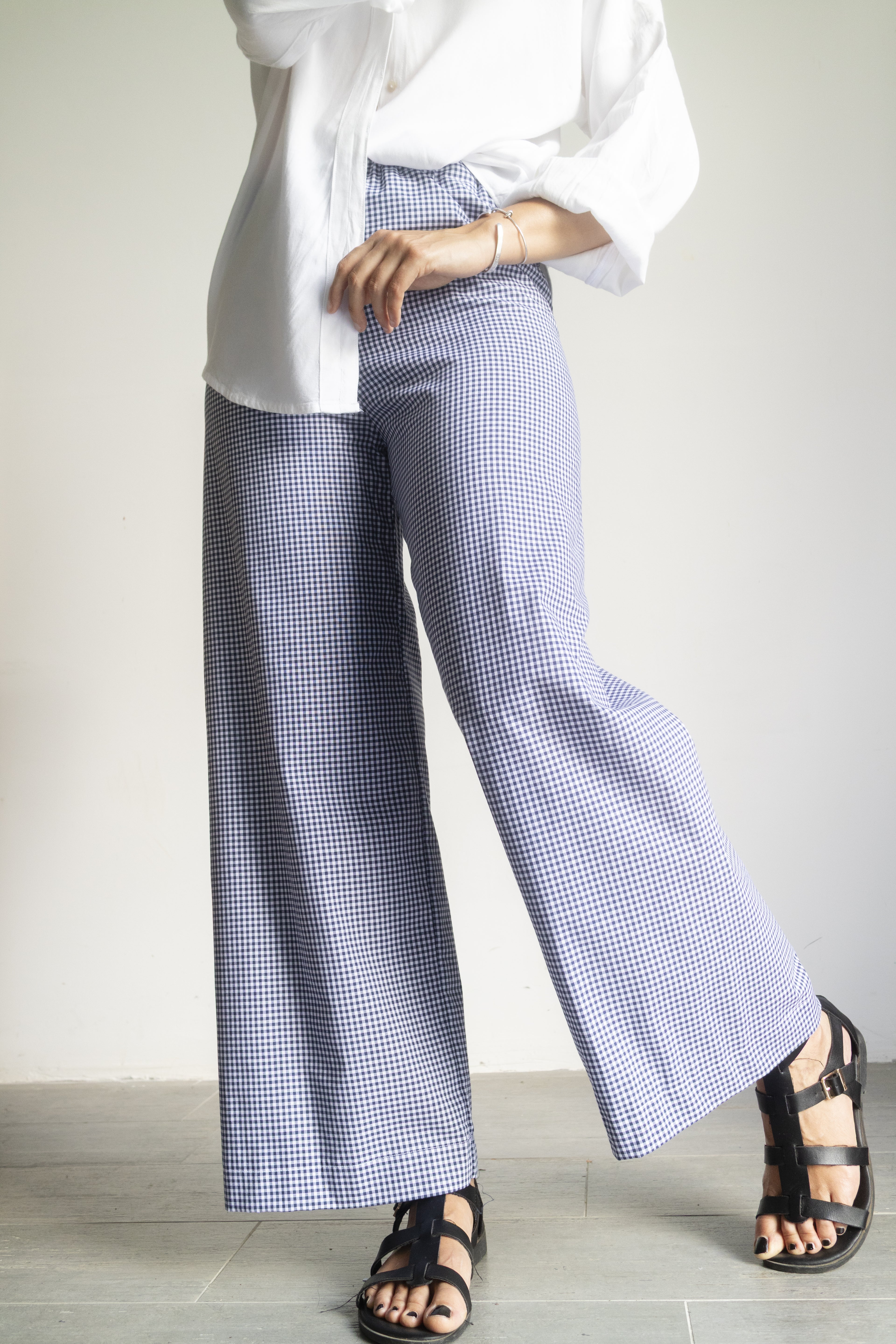 Pantaloni Vichy Bianco Blu